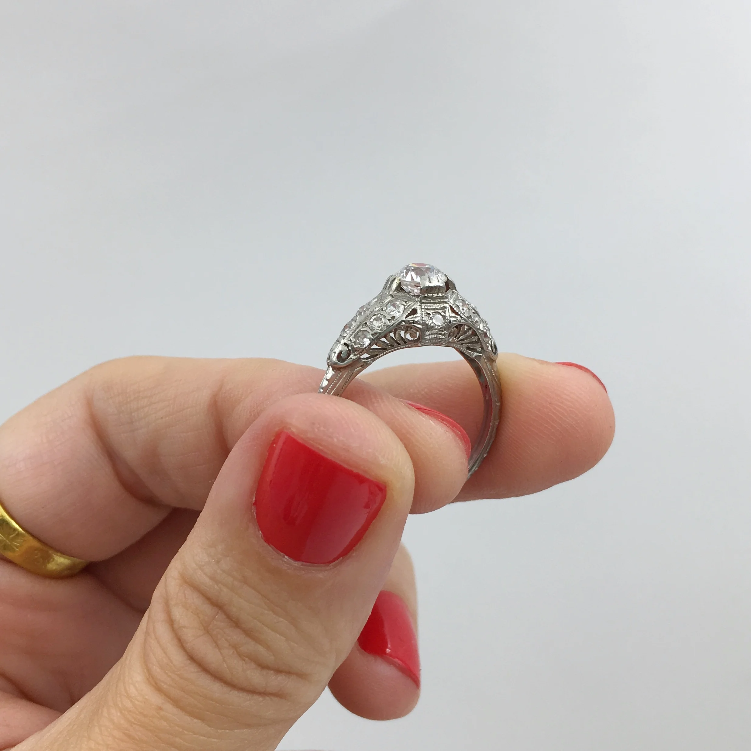 Antique platinum engagement ring Reverie vintage jewelry NYC