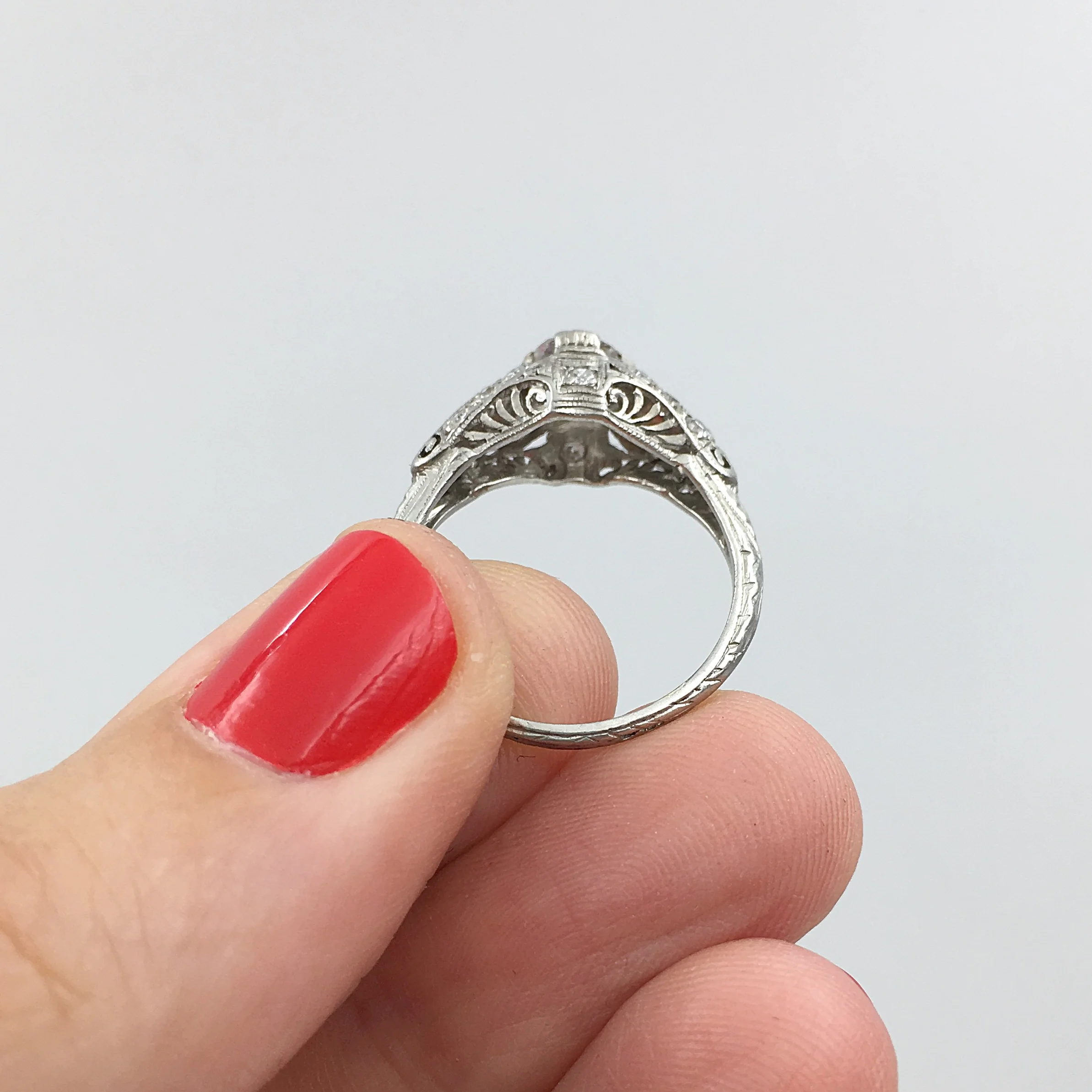 Antique platinum engagement ring Reverie vintage jewelry NYC