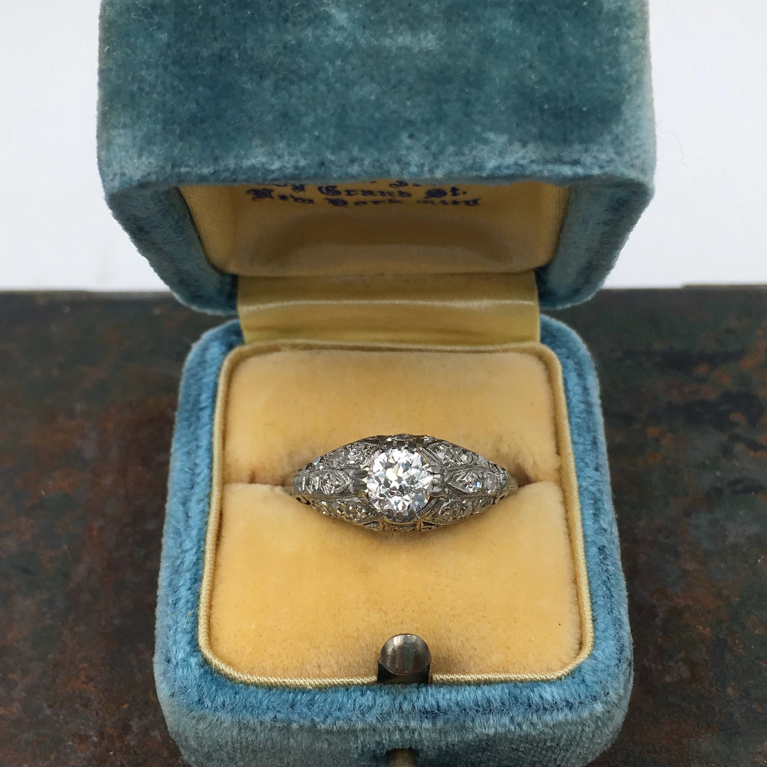 Antique platinum engagement ring Reverie vintage jewelry NYC