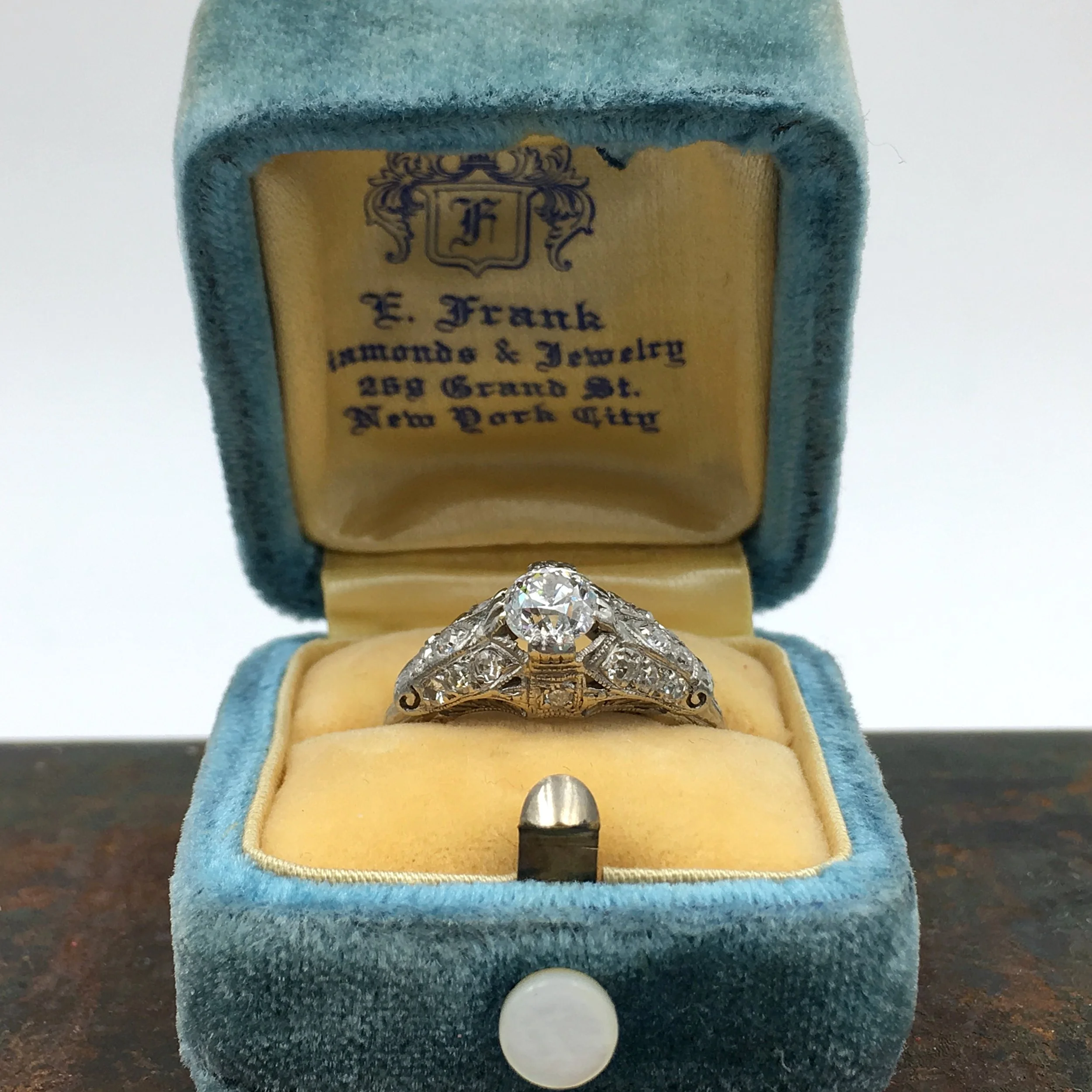 Antique platinum engagement ring Reverie vintage jewelry NYC