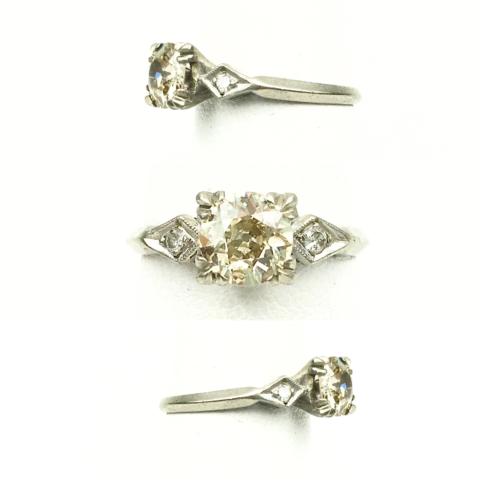 Vintage champagne diamond engagement ring Reverie vintage jewelry NYC