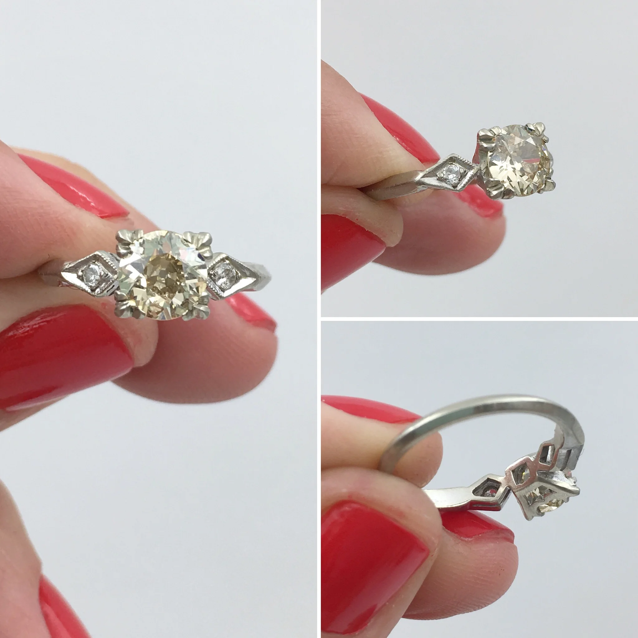 Vintage champagne diamond engagement ring Reverie vintage jewelry NYC