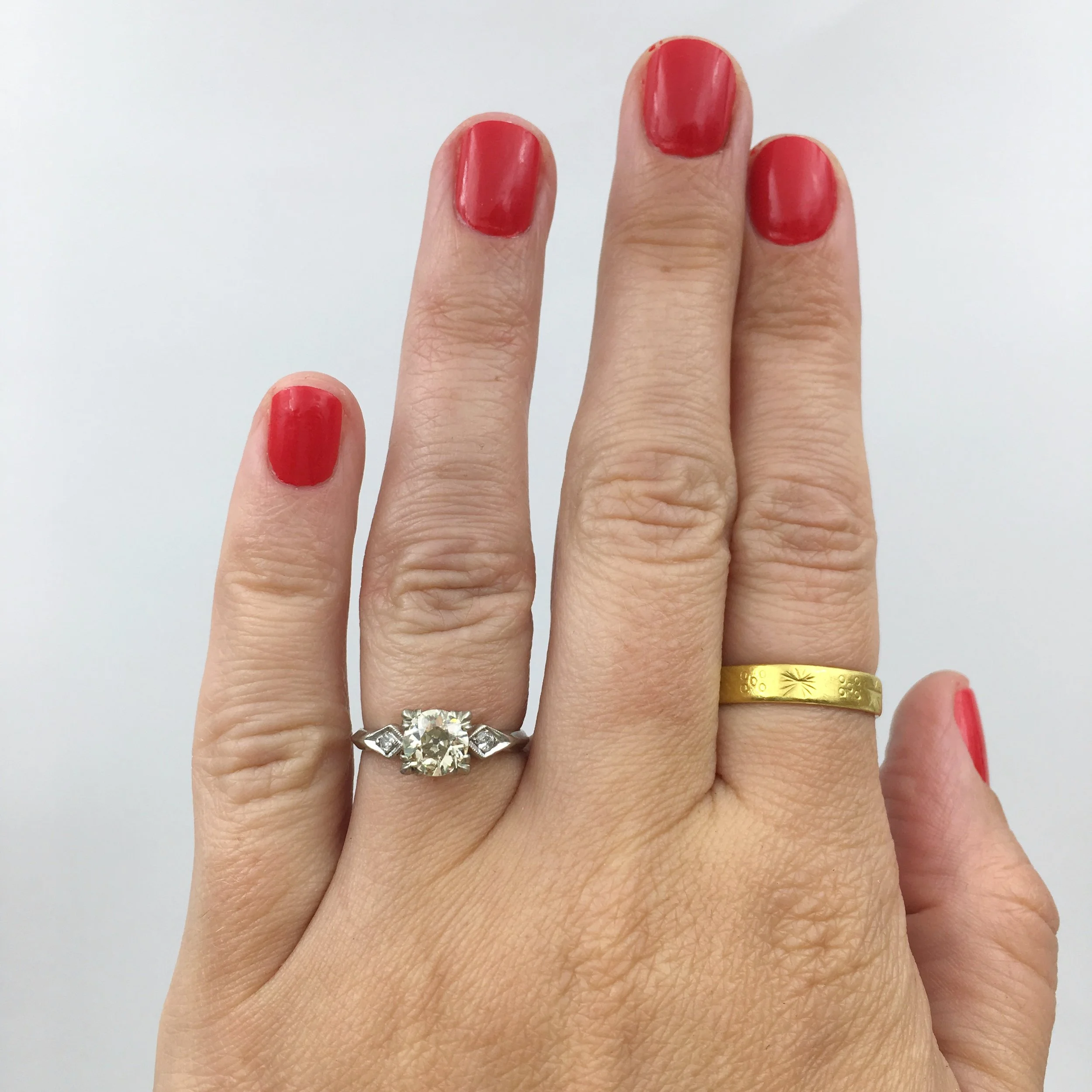 Vintage champagne diamond engagement ring Reverie vintage jewelry NYC