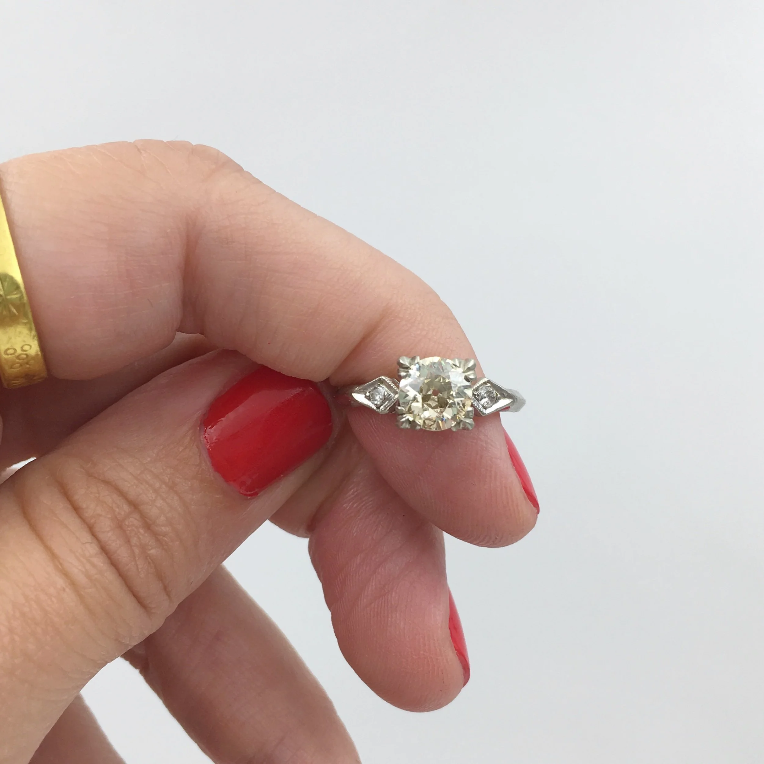 Vintage champagne diamond engagement ring Reverie vintage jewelry NYC