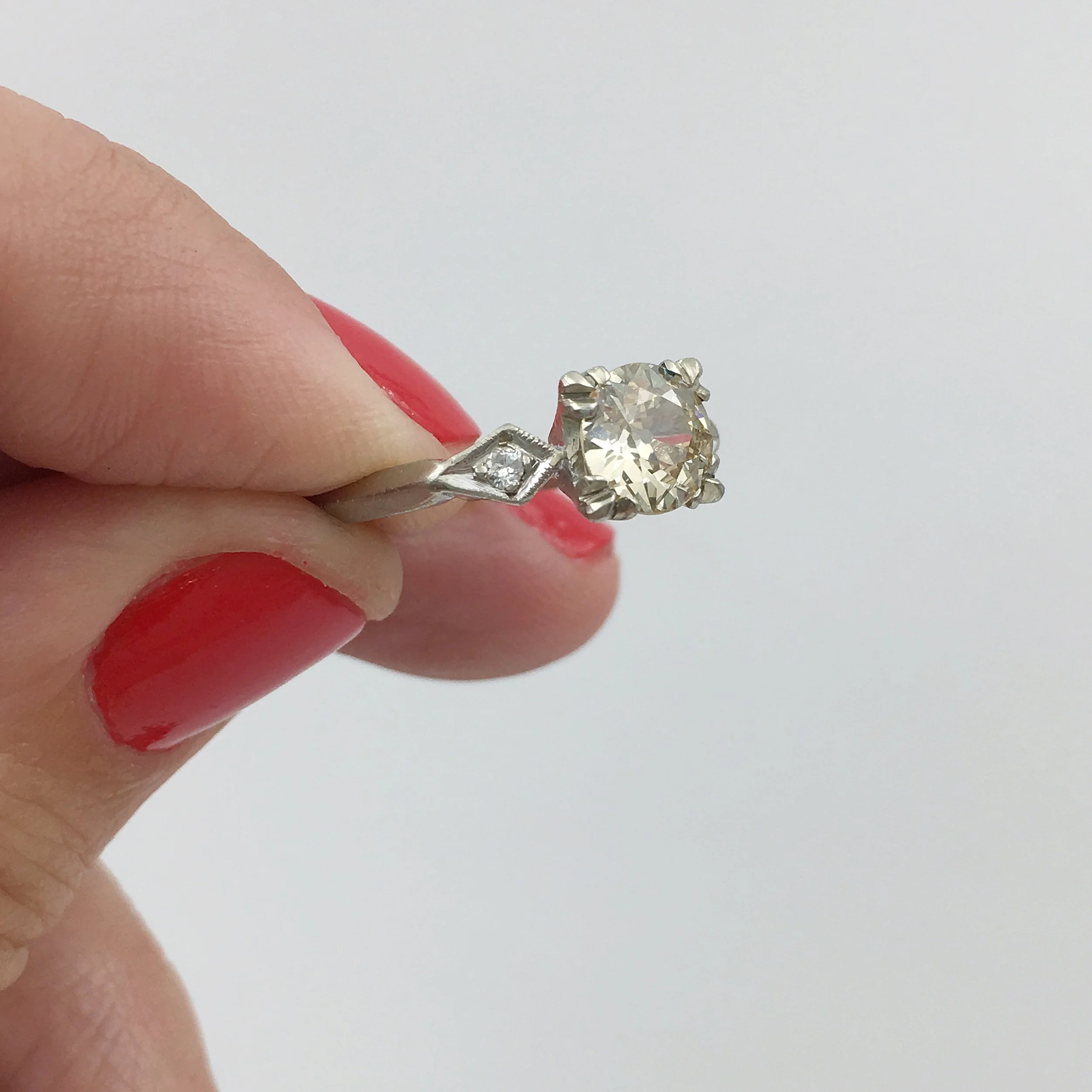 Vintage champagne diamond engagement ring Reverie vintage jewelry NYC