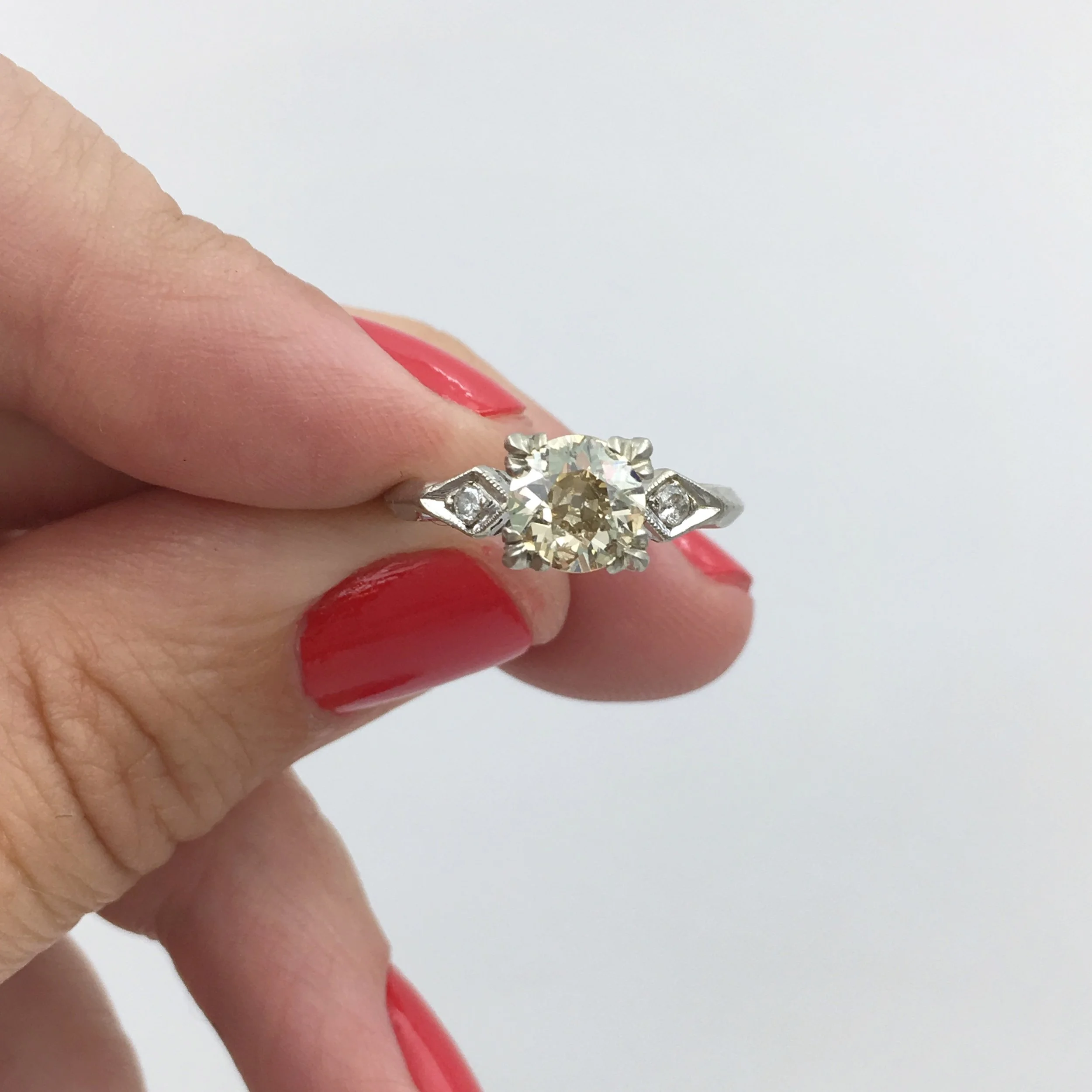 Vintage champagne diamond engagement ring Reverie vintage jewelry NYC