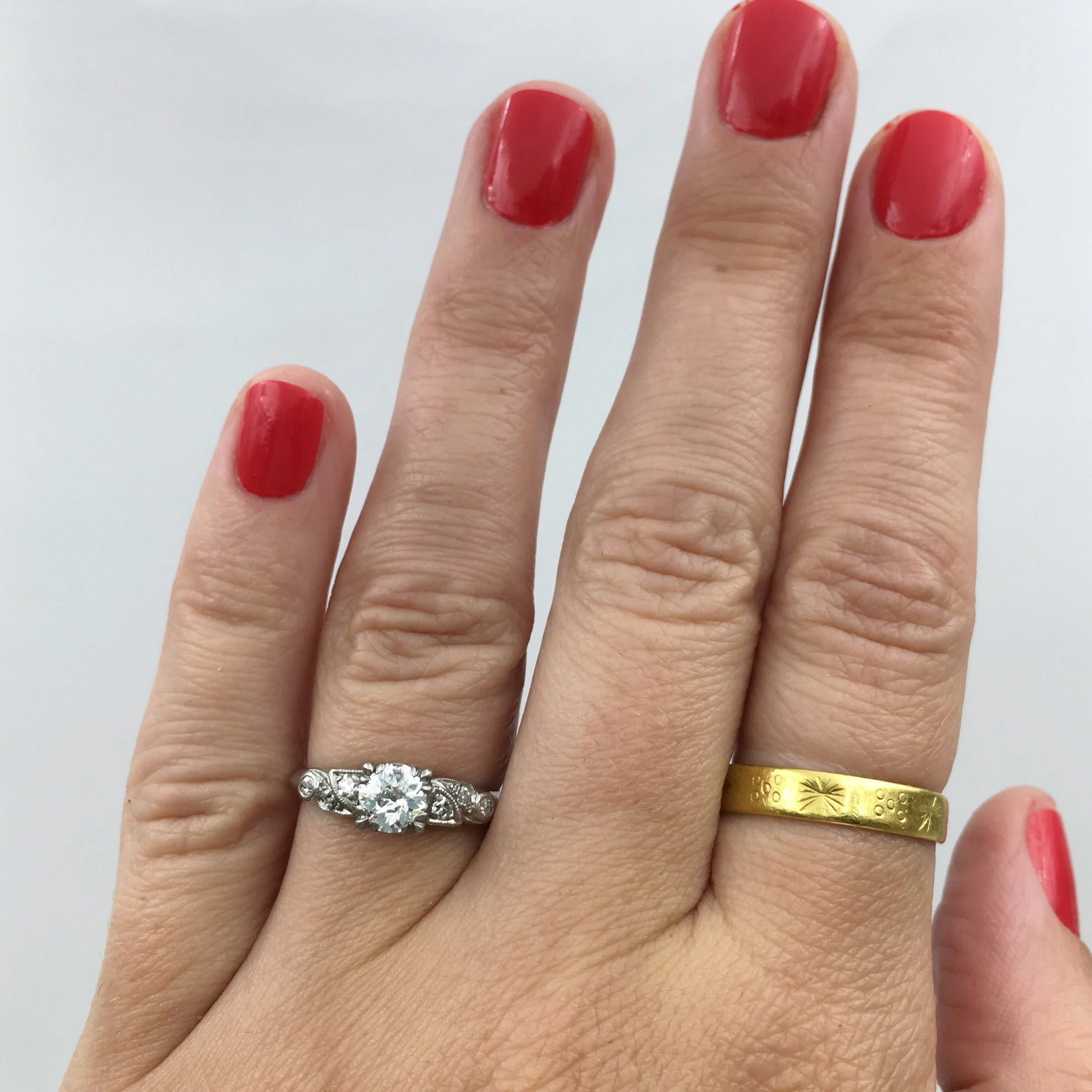 Vintage champagne diamond engagement ring Reverie vintage jewelry NYC