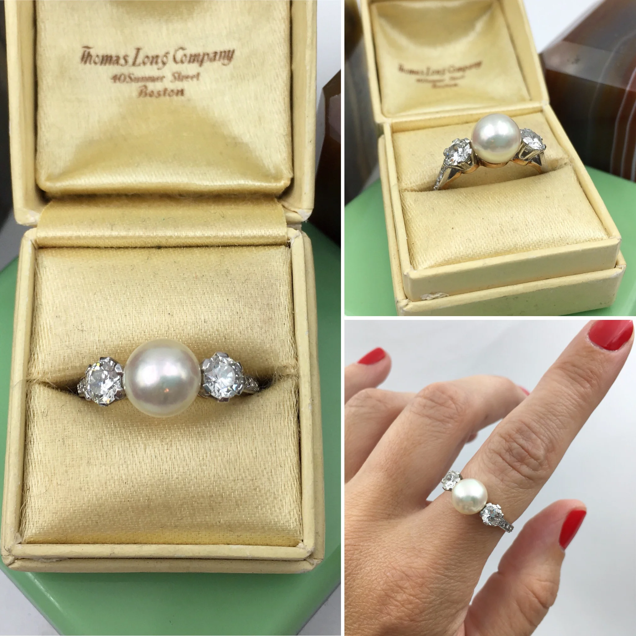 Vintage pearl and diamond ring Reverie estate jewelry NYC