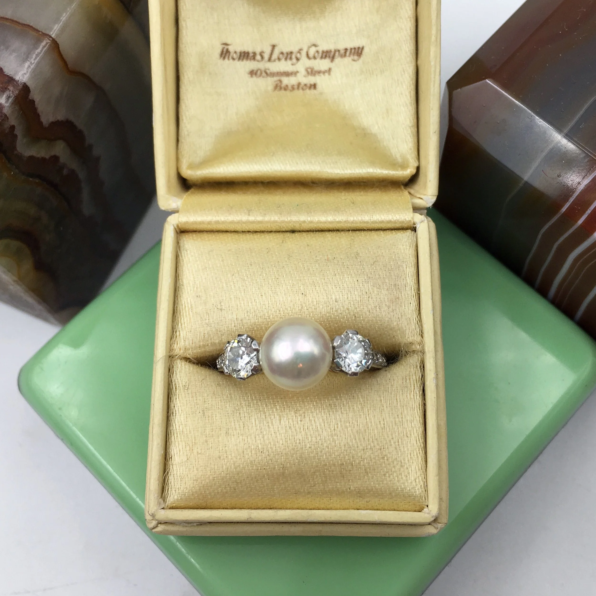 Vintage pearl and diamond ring Reverie estate jewelry NYC