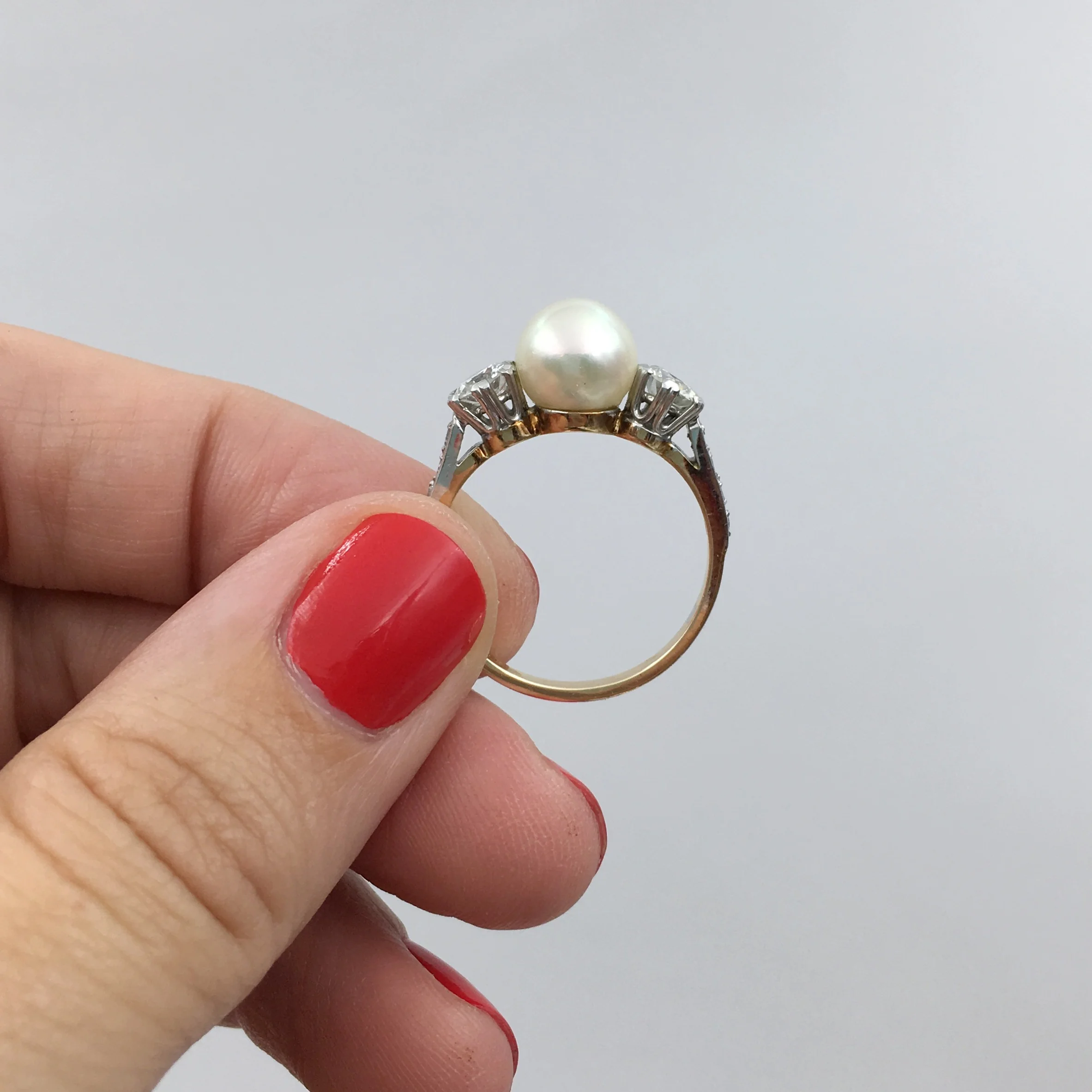 Vintage pearl and diamond ring Reverie estate jewelry NYC