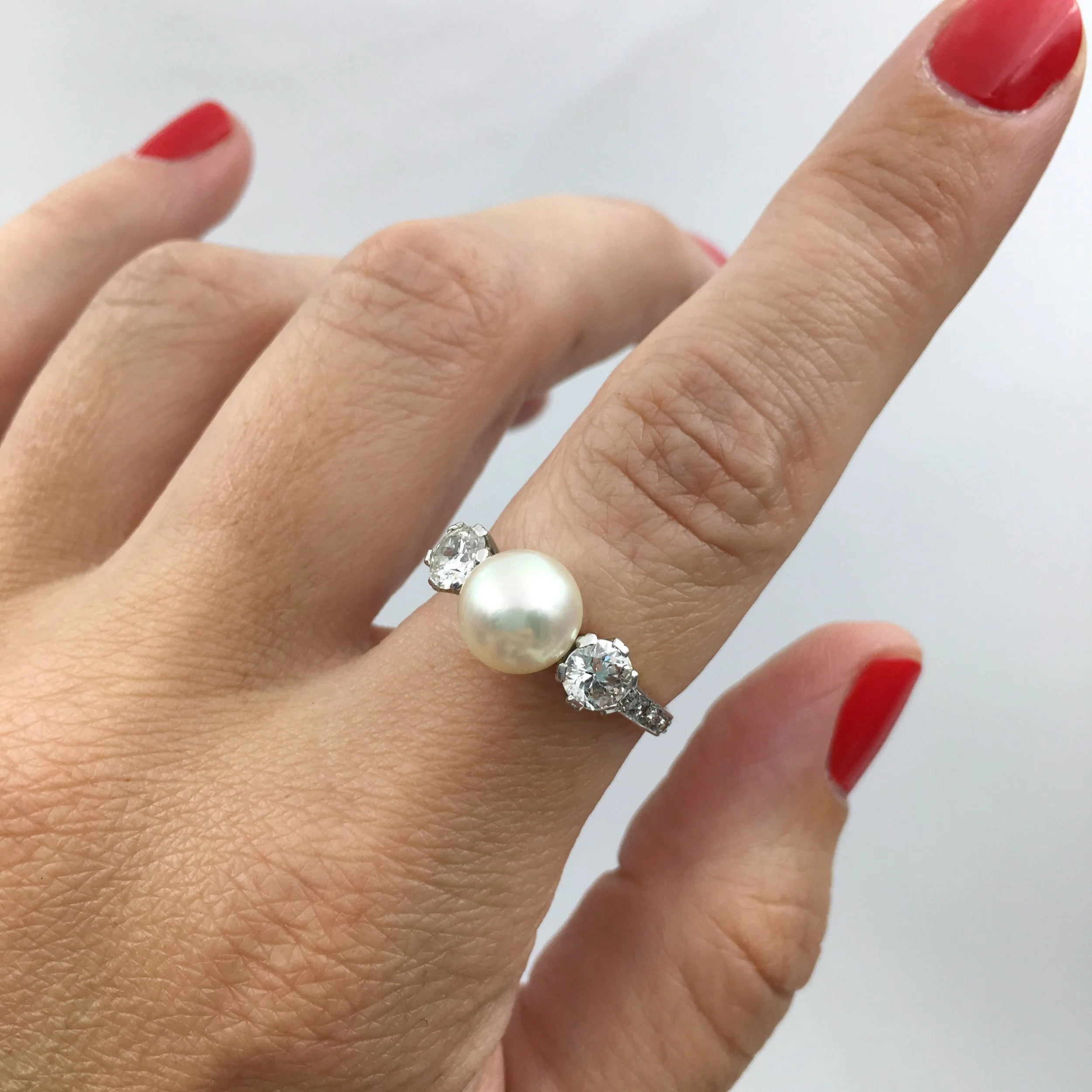 Vintage pearl and diamond ring Reverie estate jewelry NYC