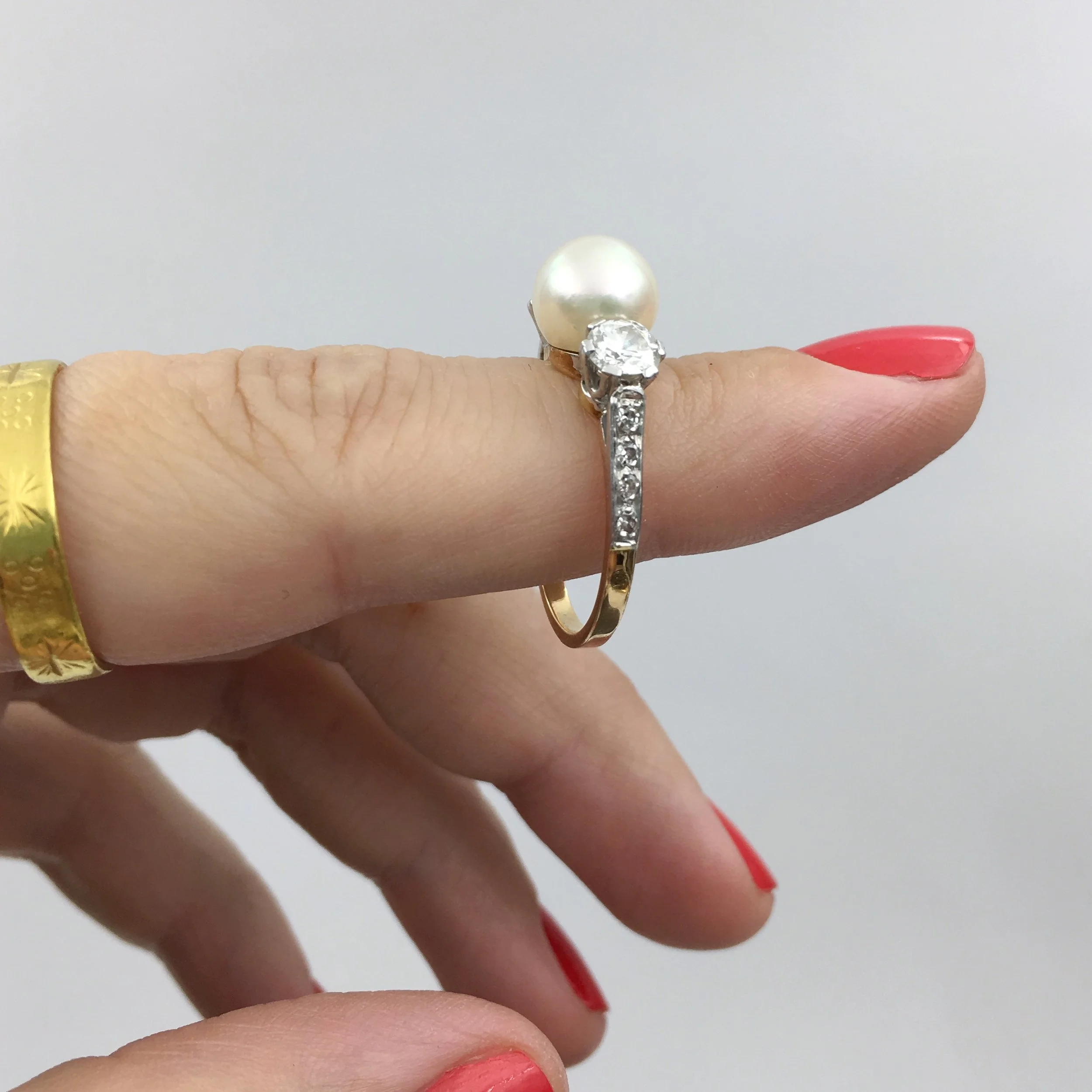 Vintage pearl and diamond ring Reverie estate jewelry NYC