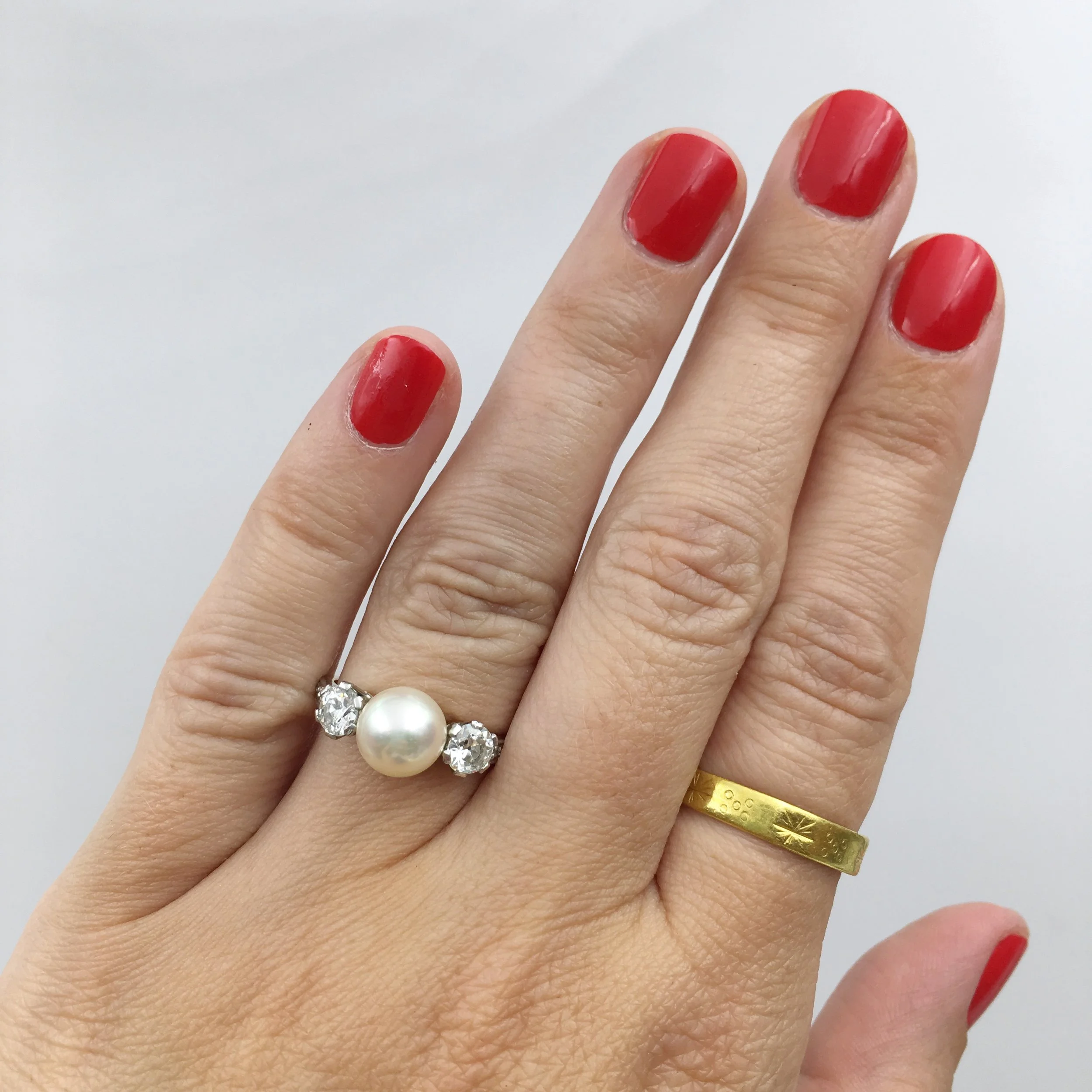 Vintage pearl and diamond ring Reverie estate jewelry NYC