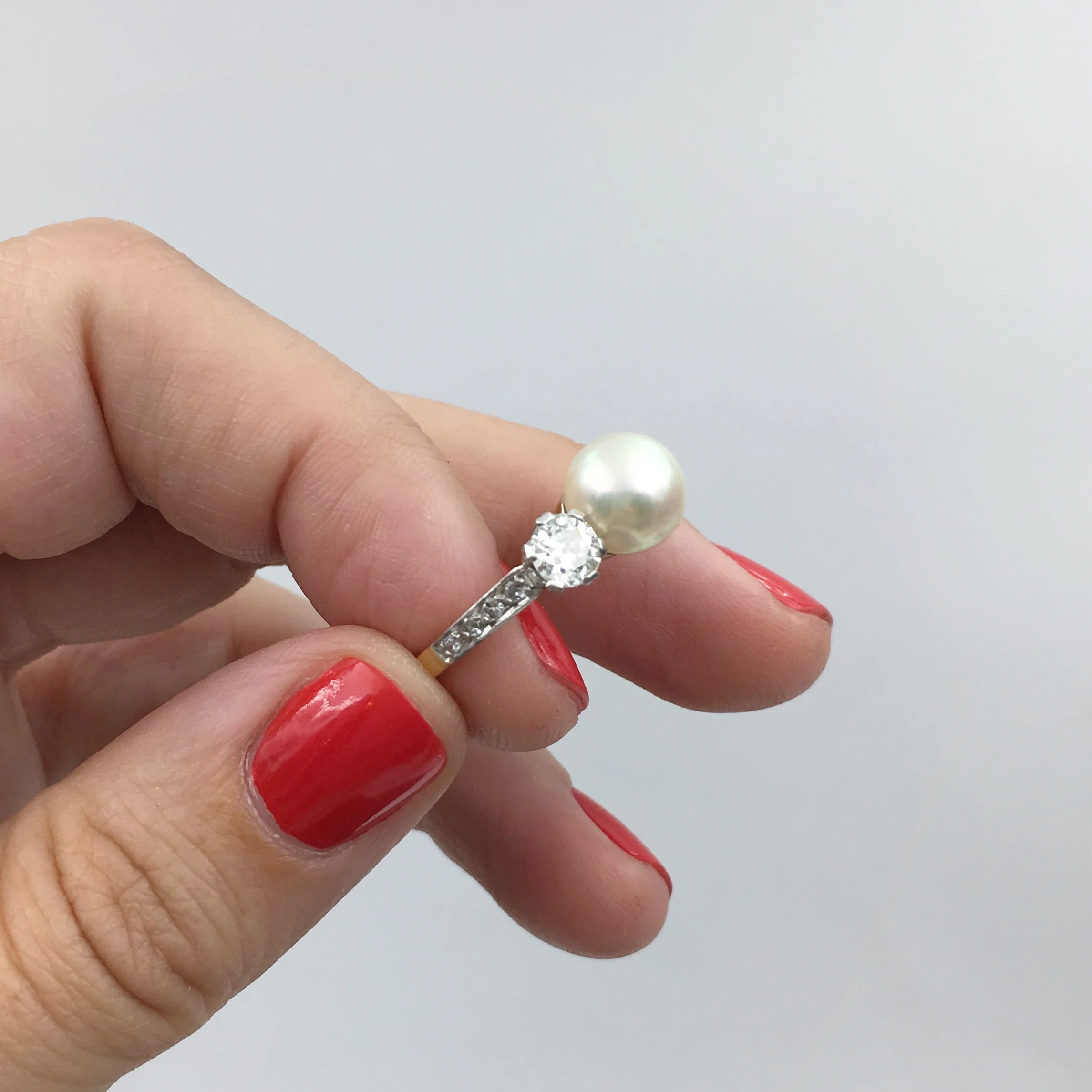 Vintage pearl and diamond ring Reverie estate jewelry NYC