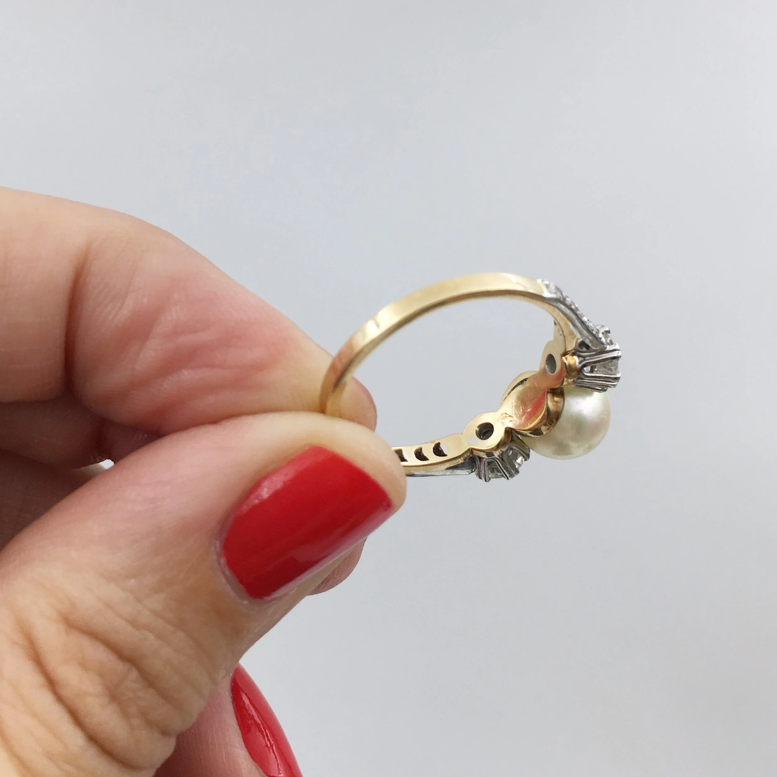 Vintage pearl and diamond ring Reverie estate jewelry NYC