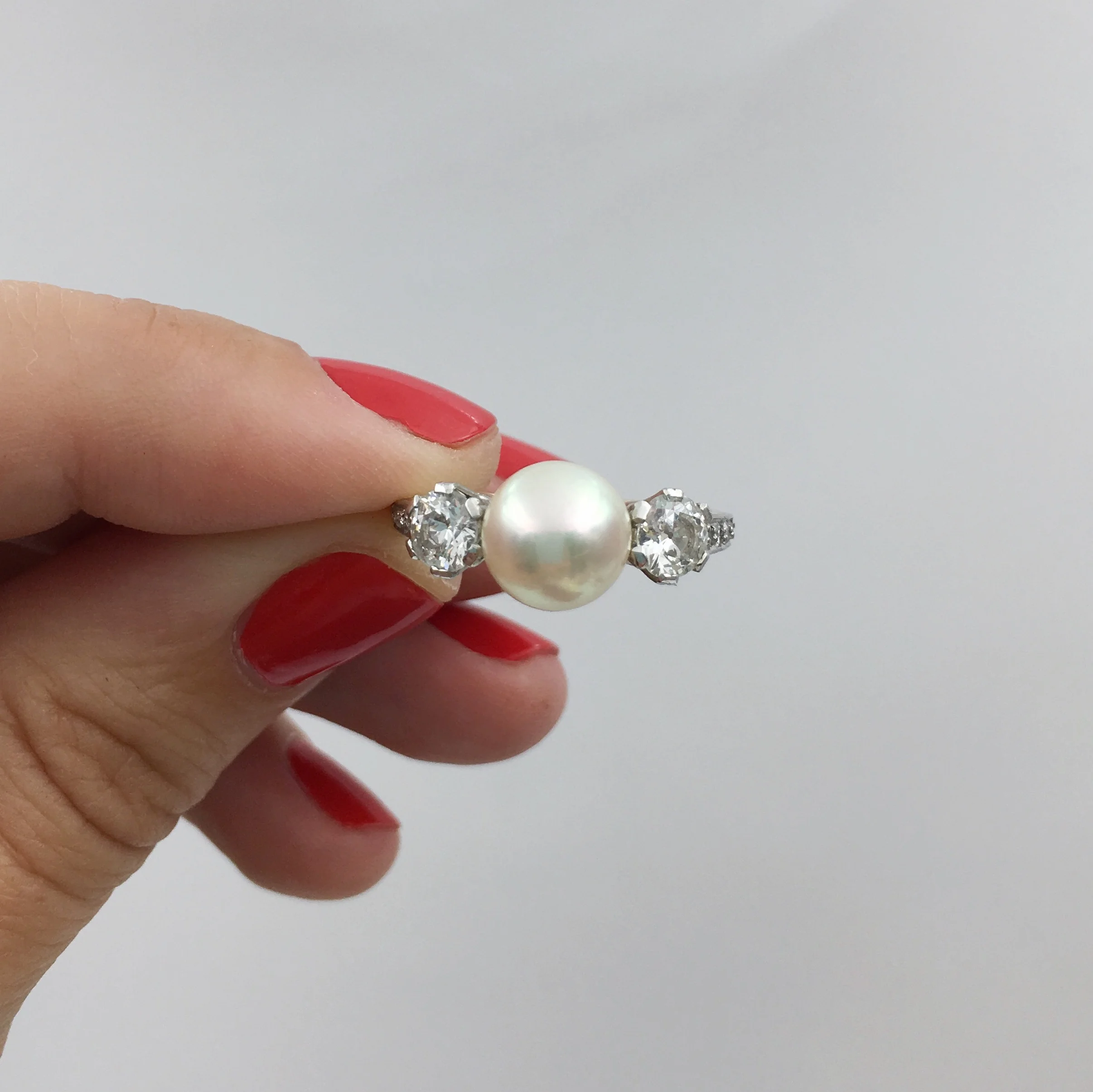 Vintage pearl and diamond ring Reverie estate jewelry NYC