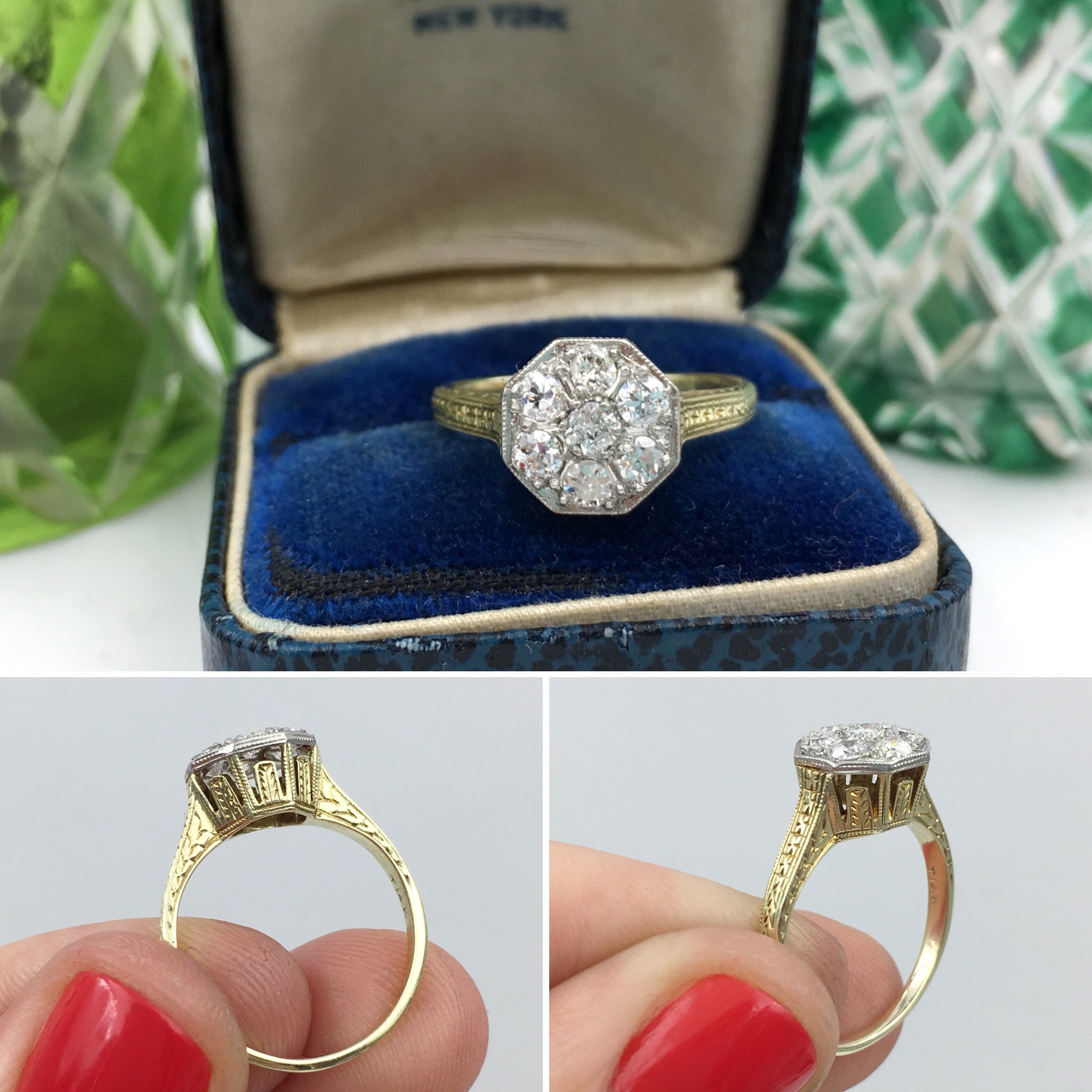 Edwardian diamond pavé ring Reverie vintage jewelry NYC
