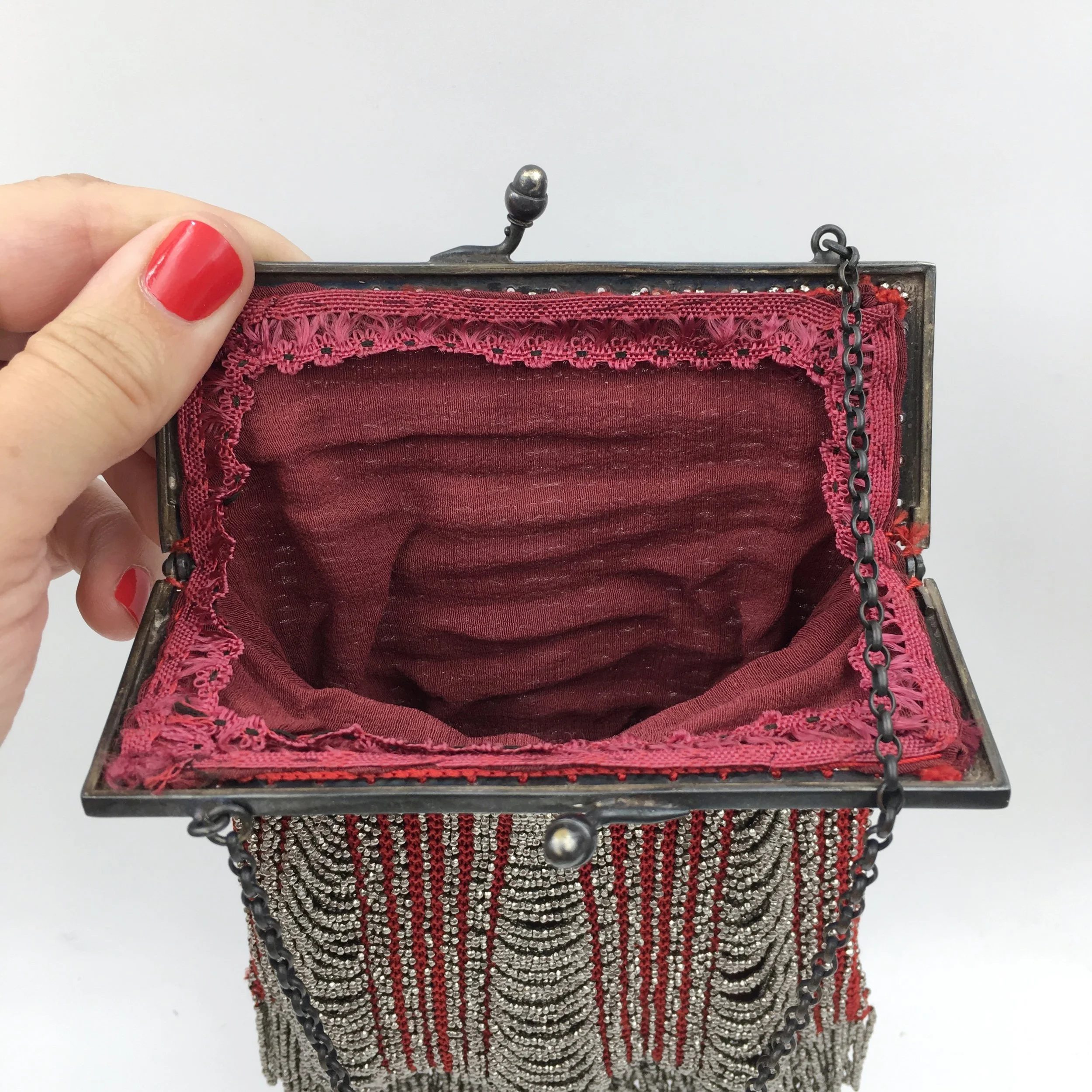 Faceted steel flapper purse Reverie vintage shop NYC