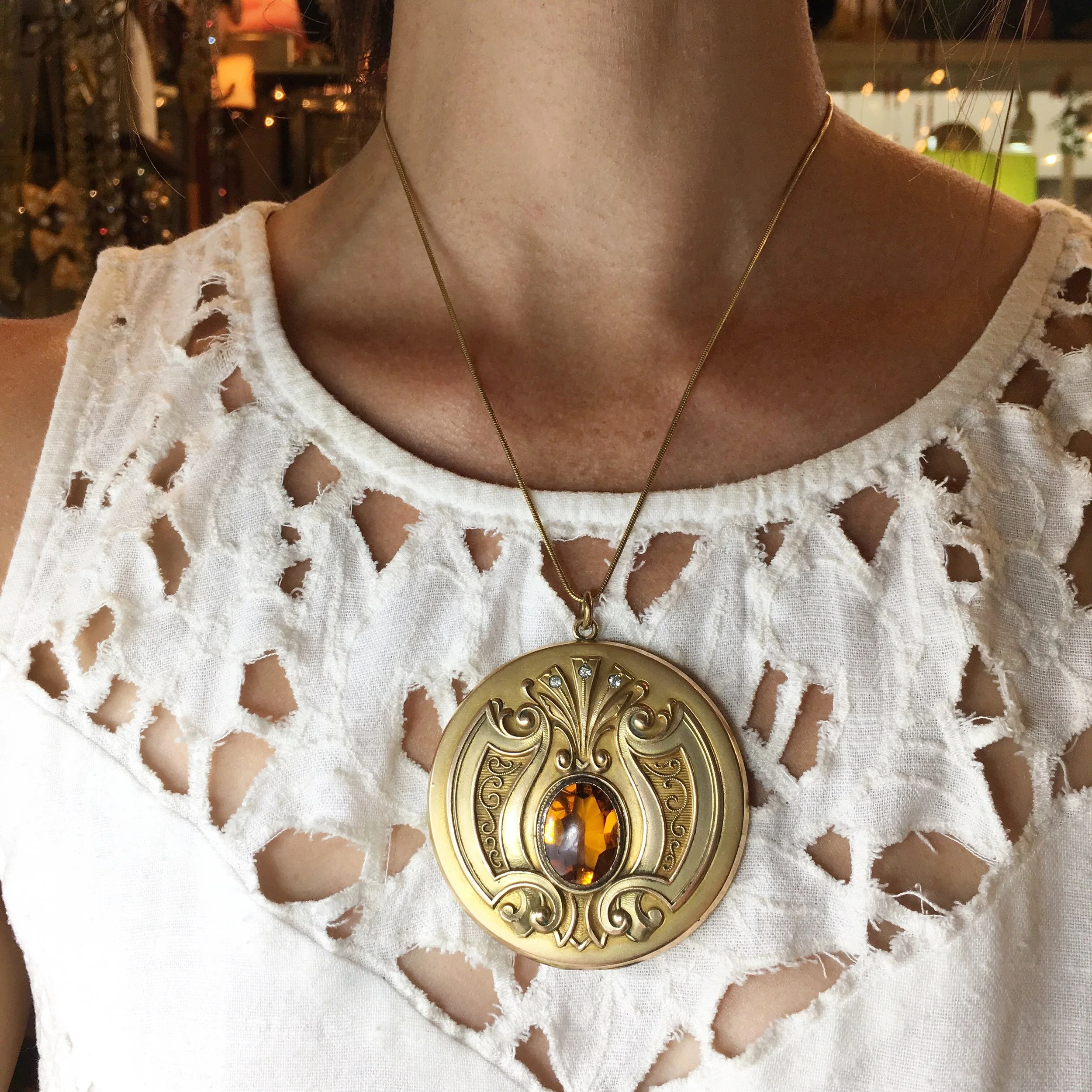 Art Nouveau round locket Reverie antique jewelry NYC