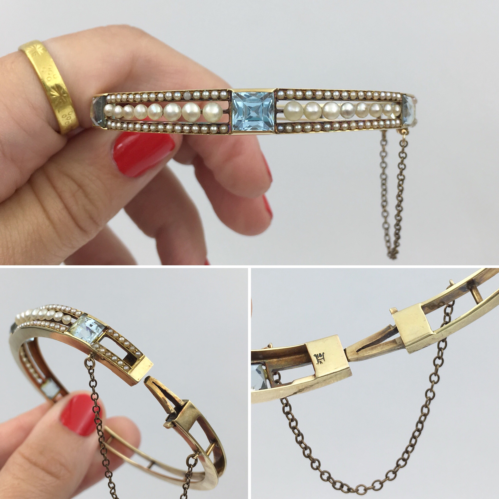 Aquamarine and pearl wedding bracelet Reverie vintage jewelry NYC