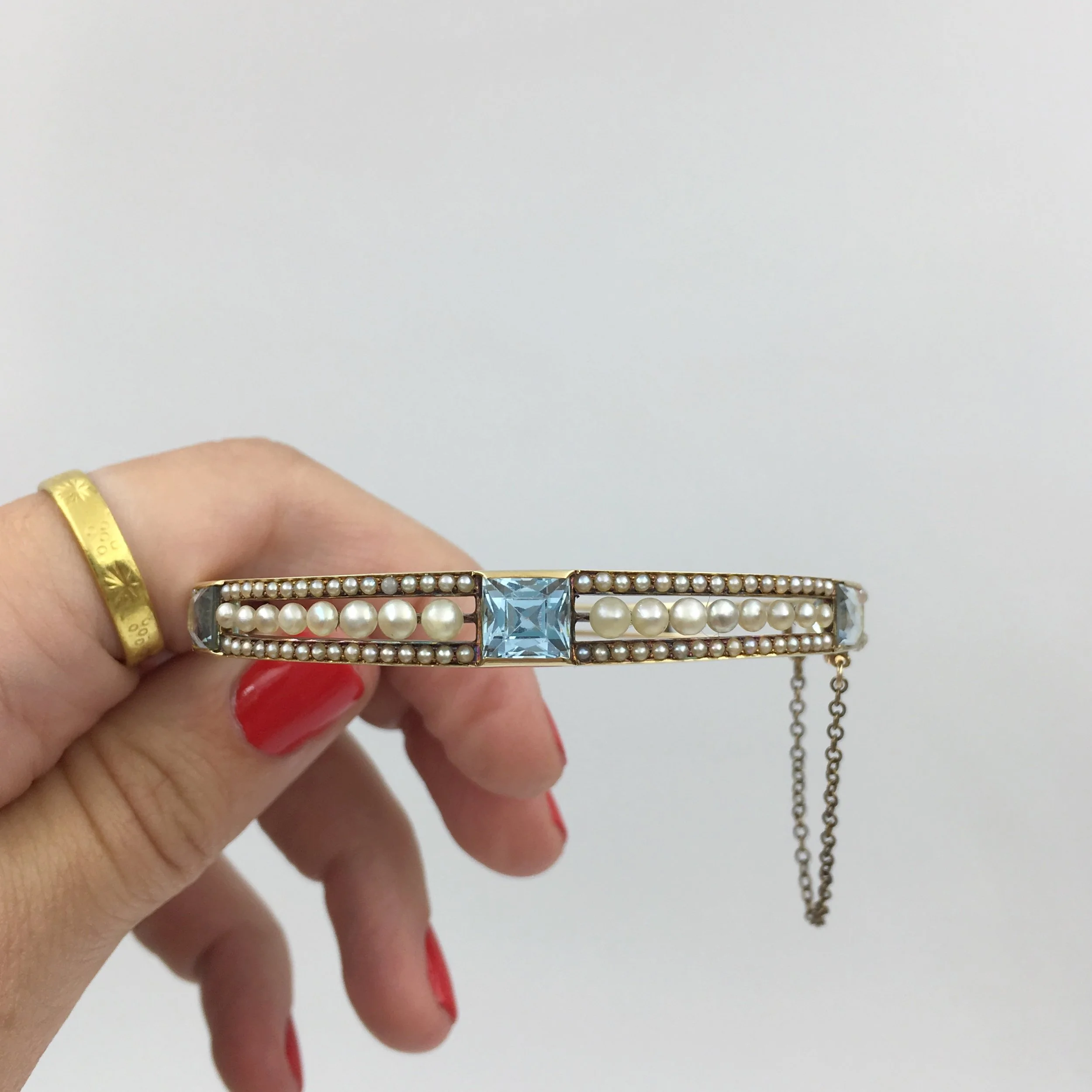 Aquamarine and pearl wedding bracelet Reverie vintage jewelry NYC