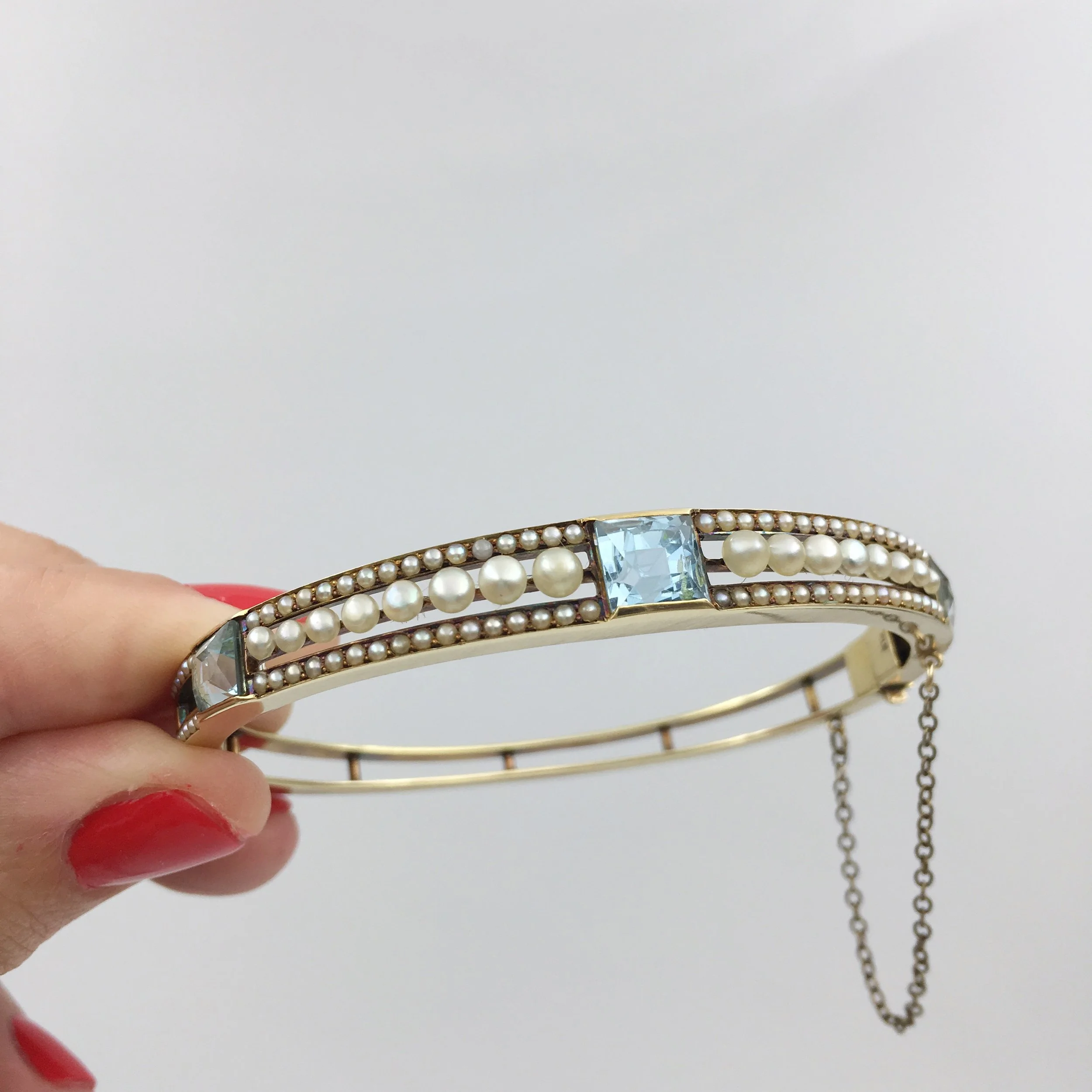 Aquamarine and pearl wedding bracelet Reverie vintage jewelry NYC