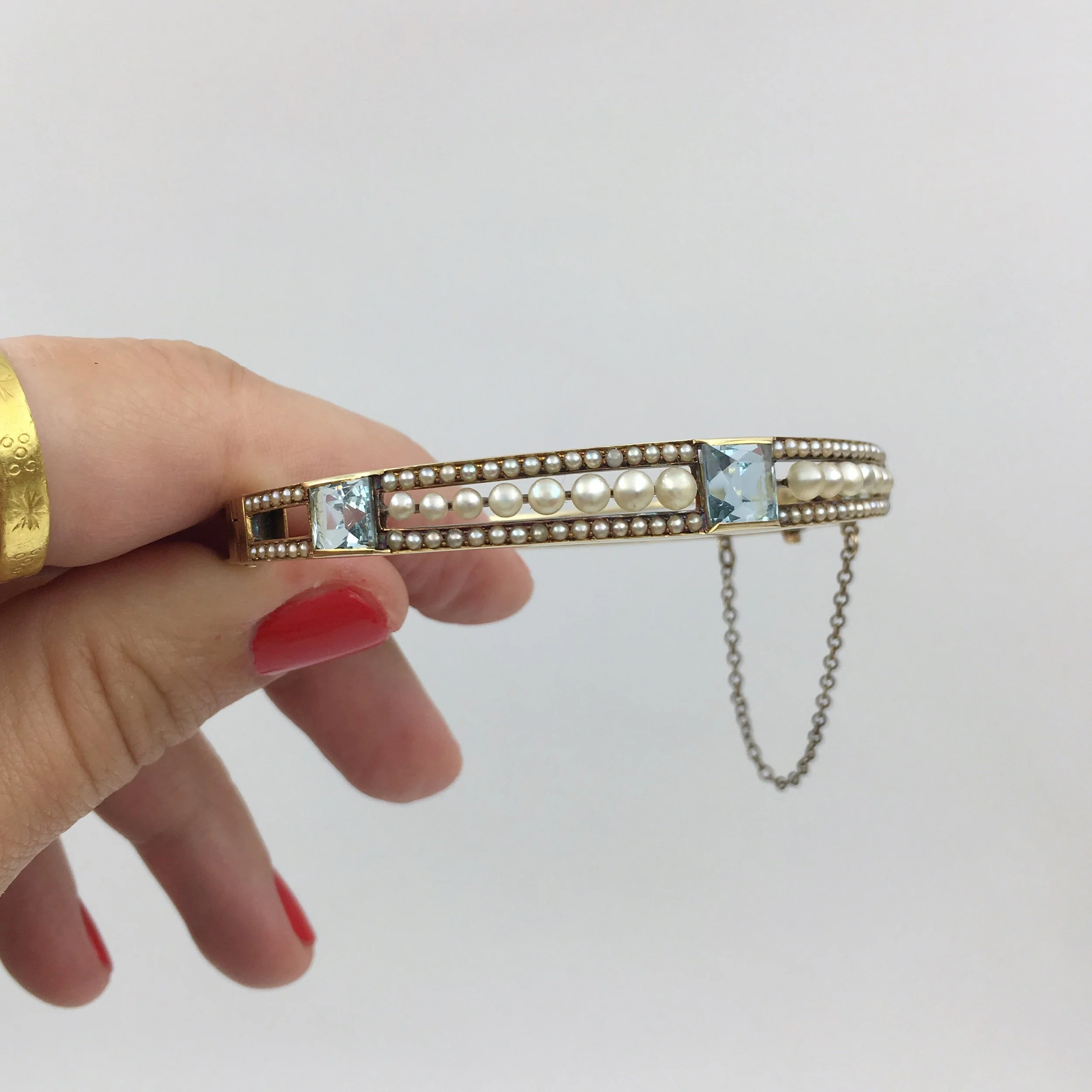 Aquamarine and pearl wedding bracelet Reverie vintage jewelry NYC