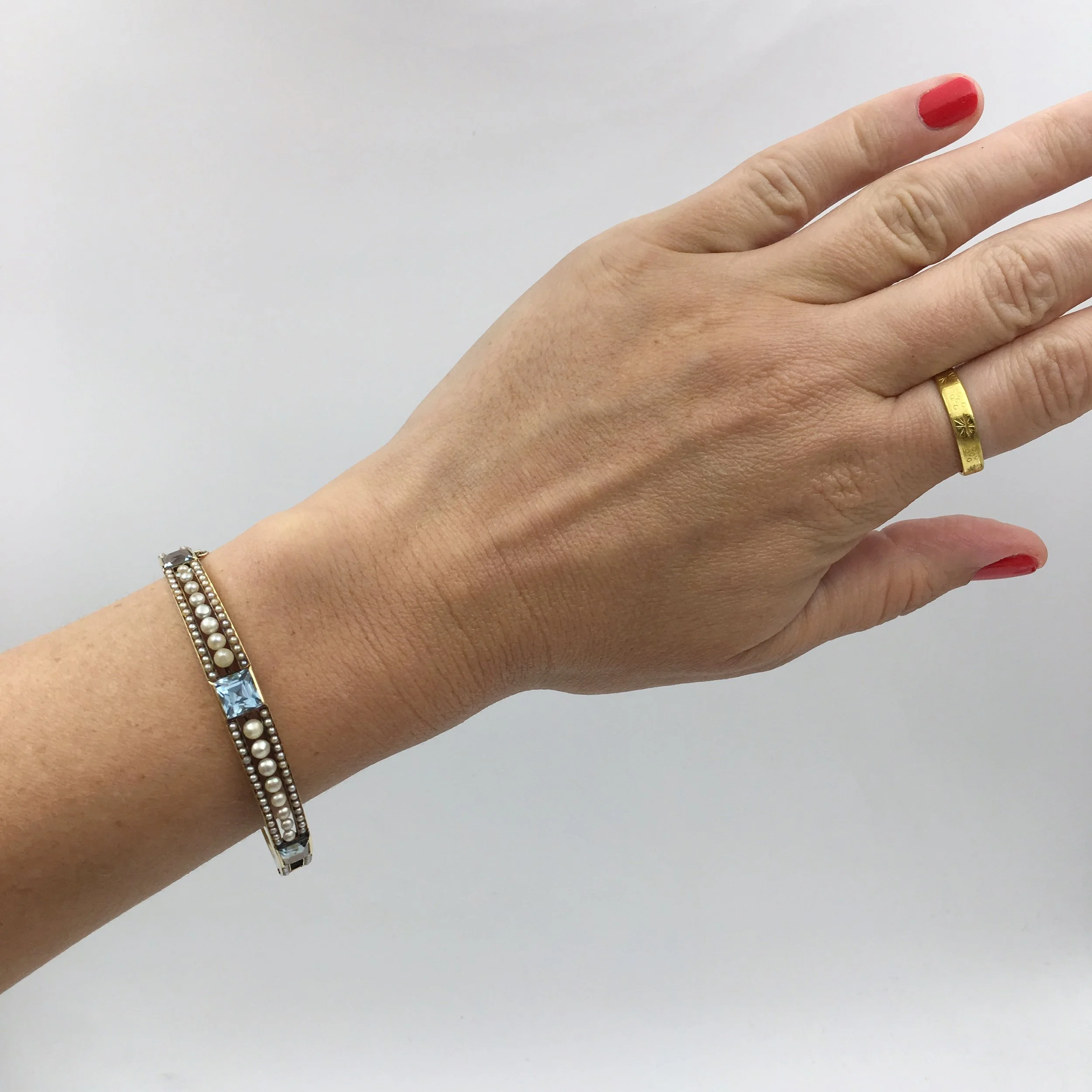 Aquamarine and pearl wedding bracelet Reverie vintage jewelry NYC