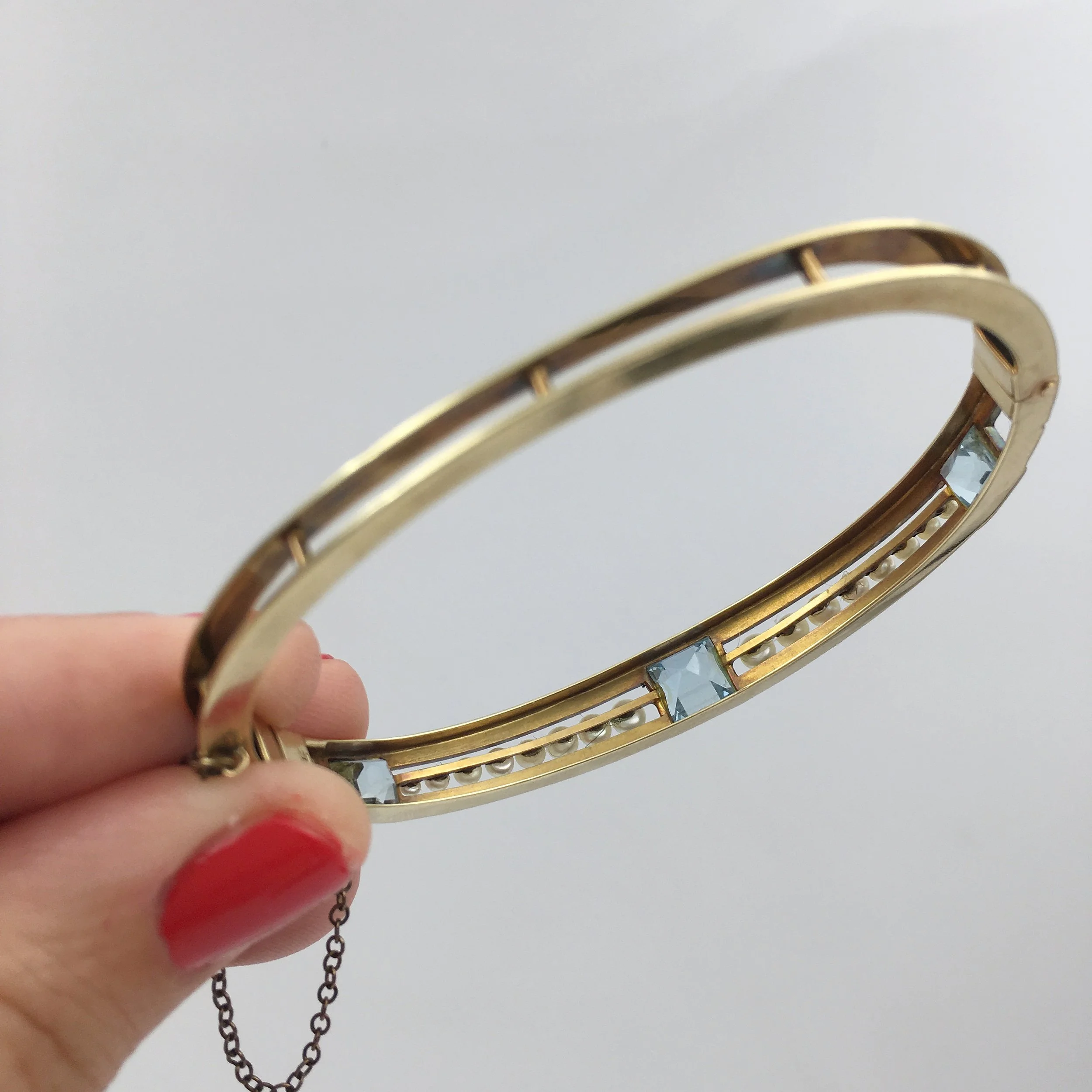 Aquamarine and pearl wedding bracelet Reverie vintage jewelry NYC