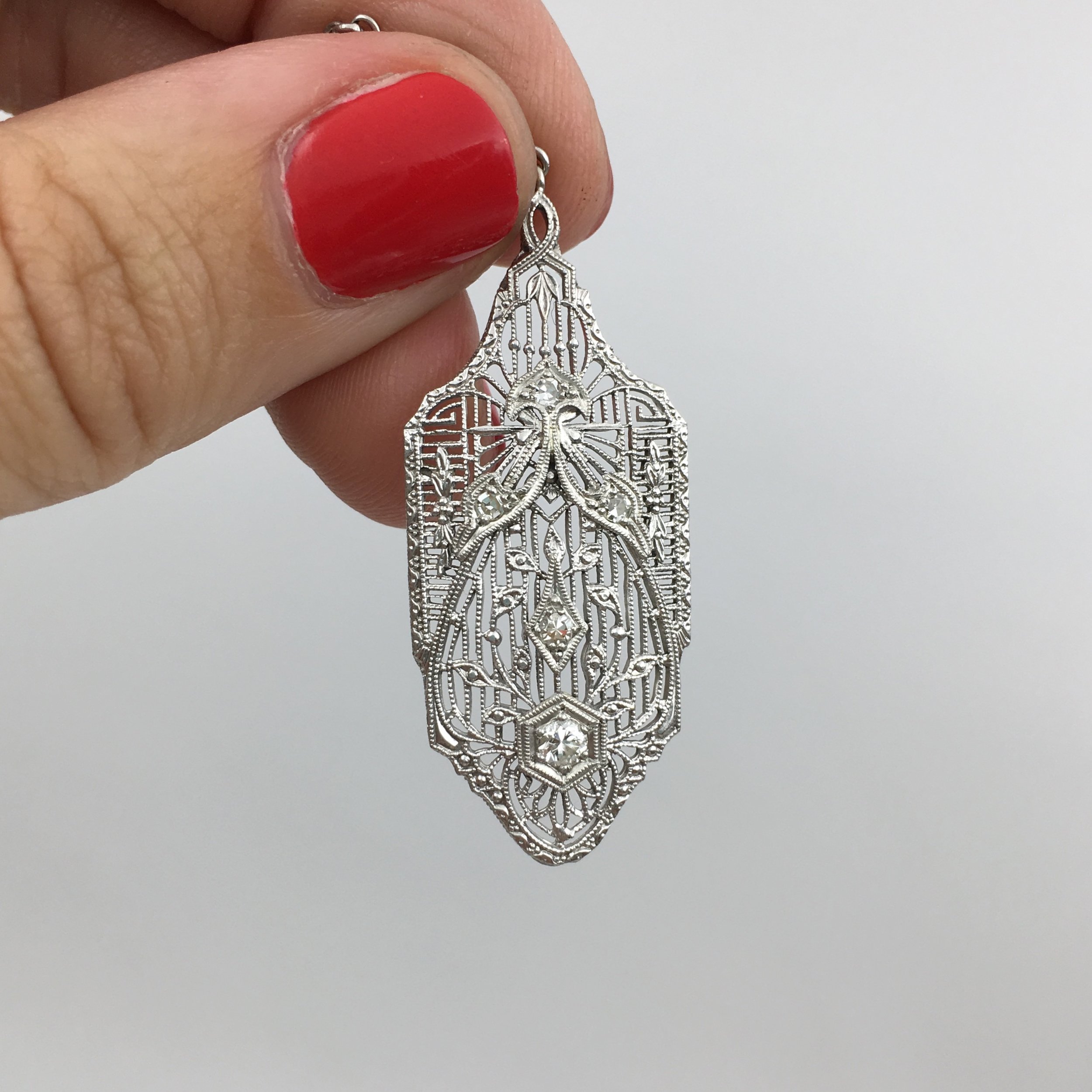 Edwardian filigree diamond necklace Reverie estate jewelry nyc