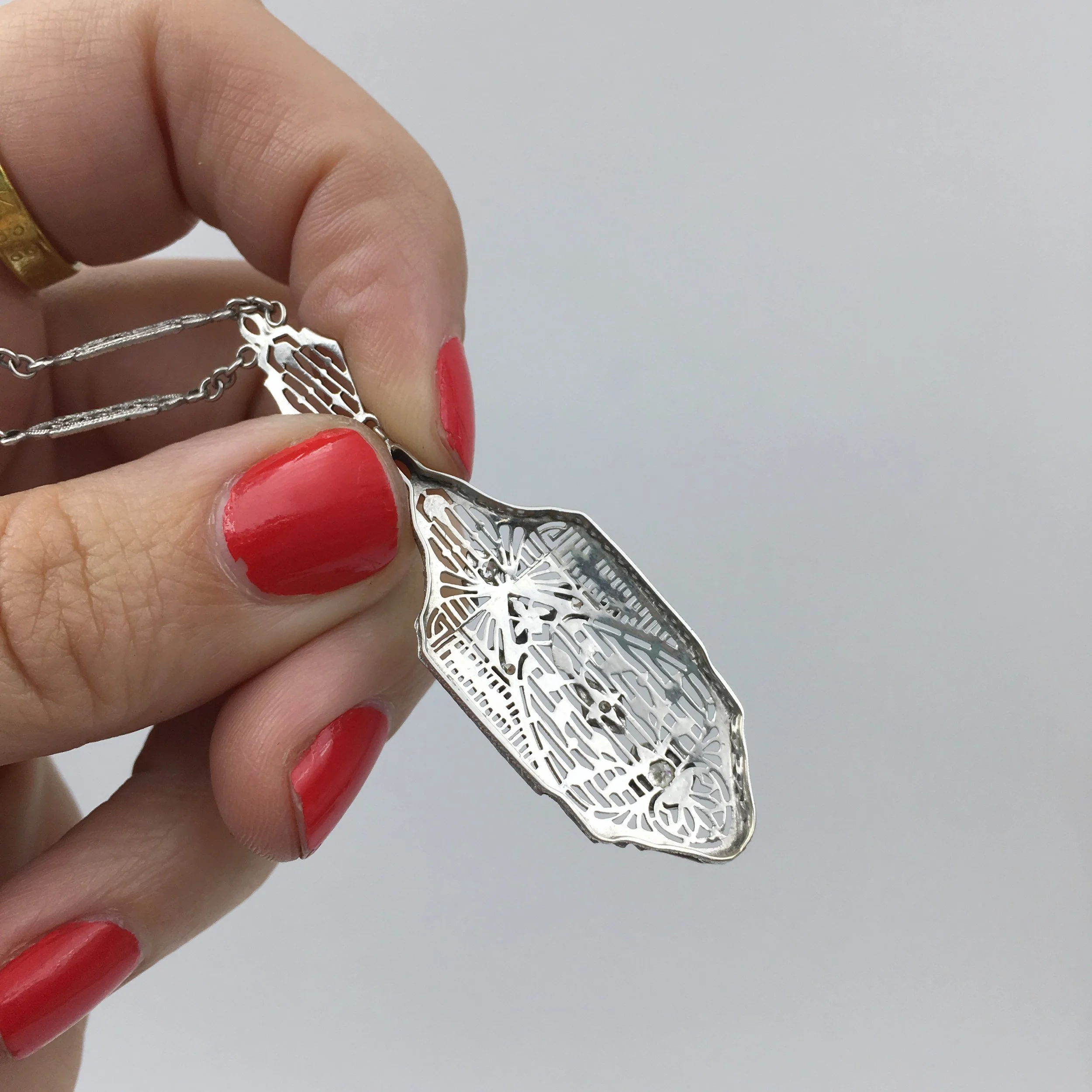 Edwardian filigree diamond necklace Reverie estate jewelry nyc