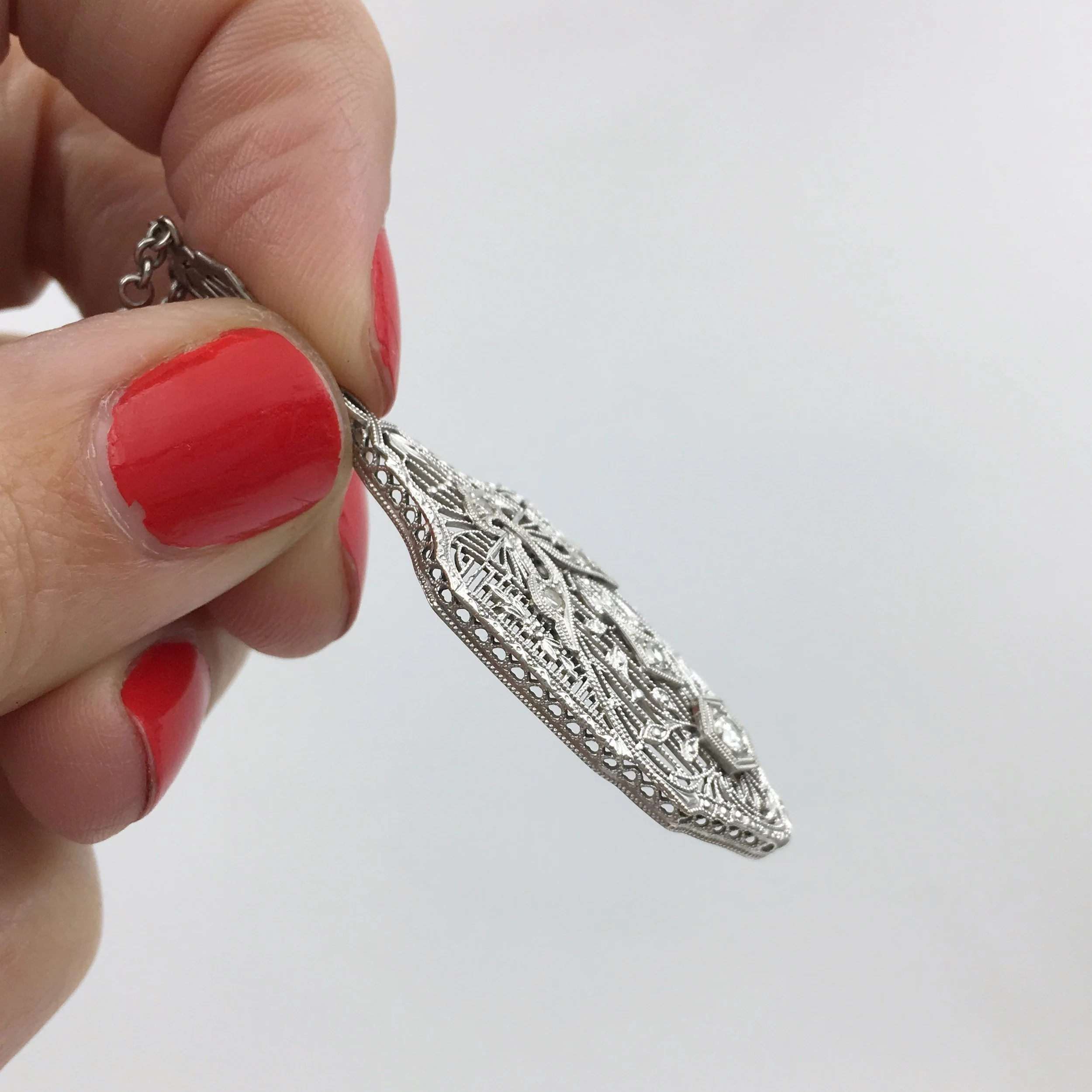 Edwardian filigree diamond necklace Reverie estate jewelry nyc