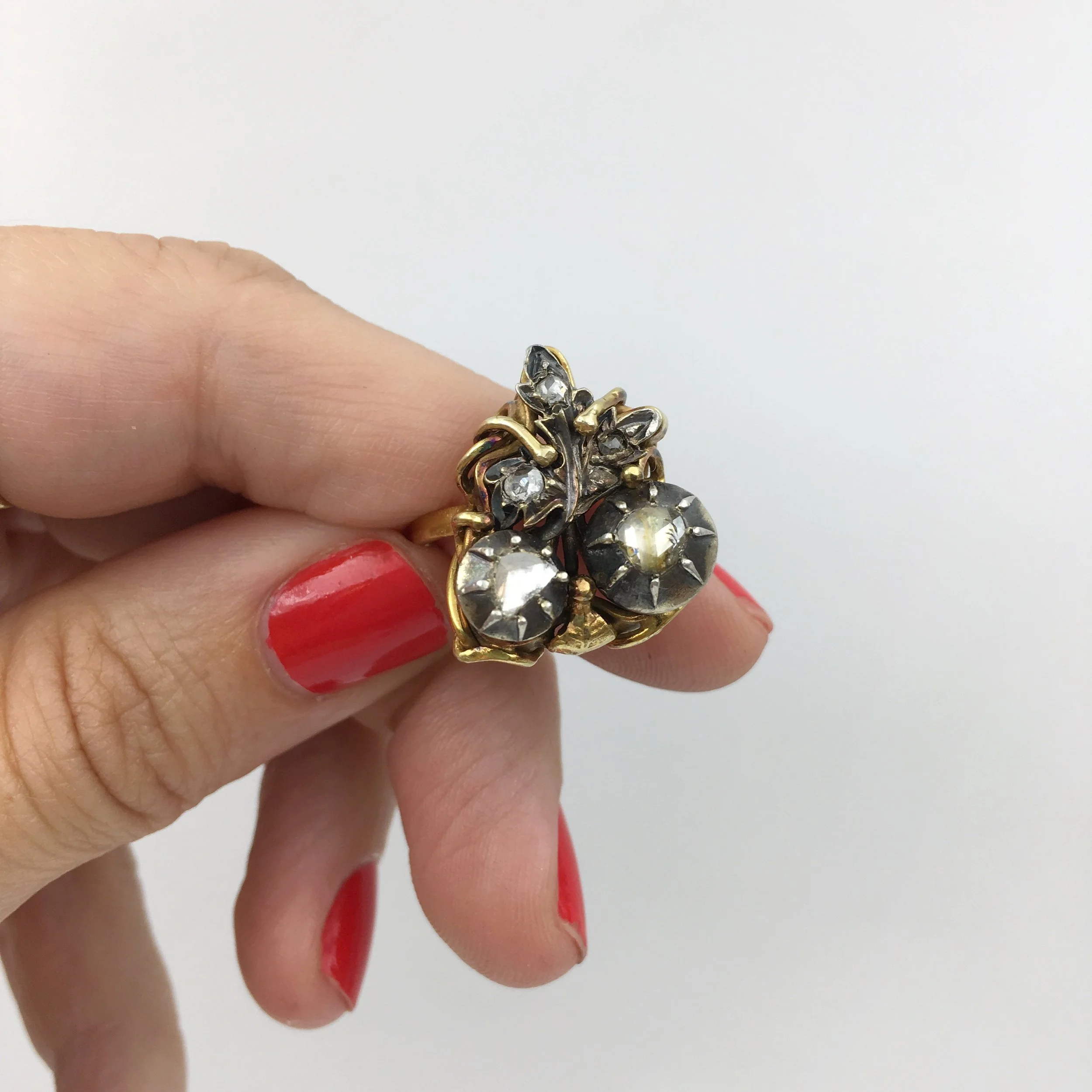 Art Nouveau ring Georgian rose cut diamonds Reverie antique jewelry NYC