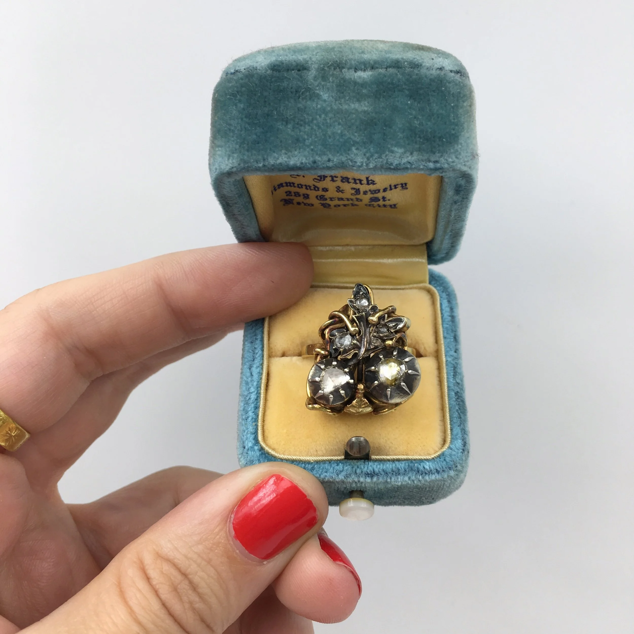 Art Nouveau ring Georgian rose cut diamonds Reverie antique jewelry NYC