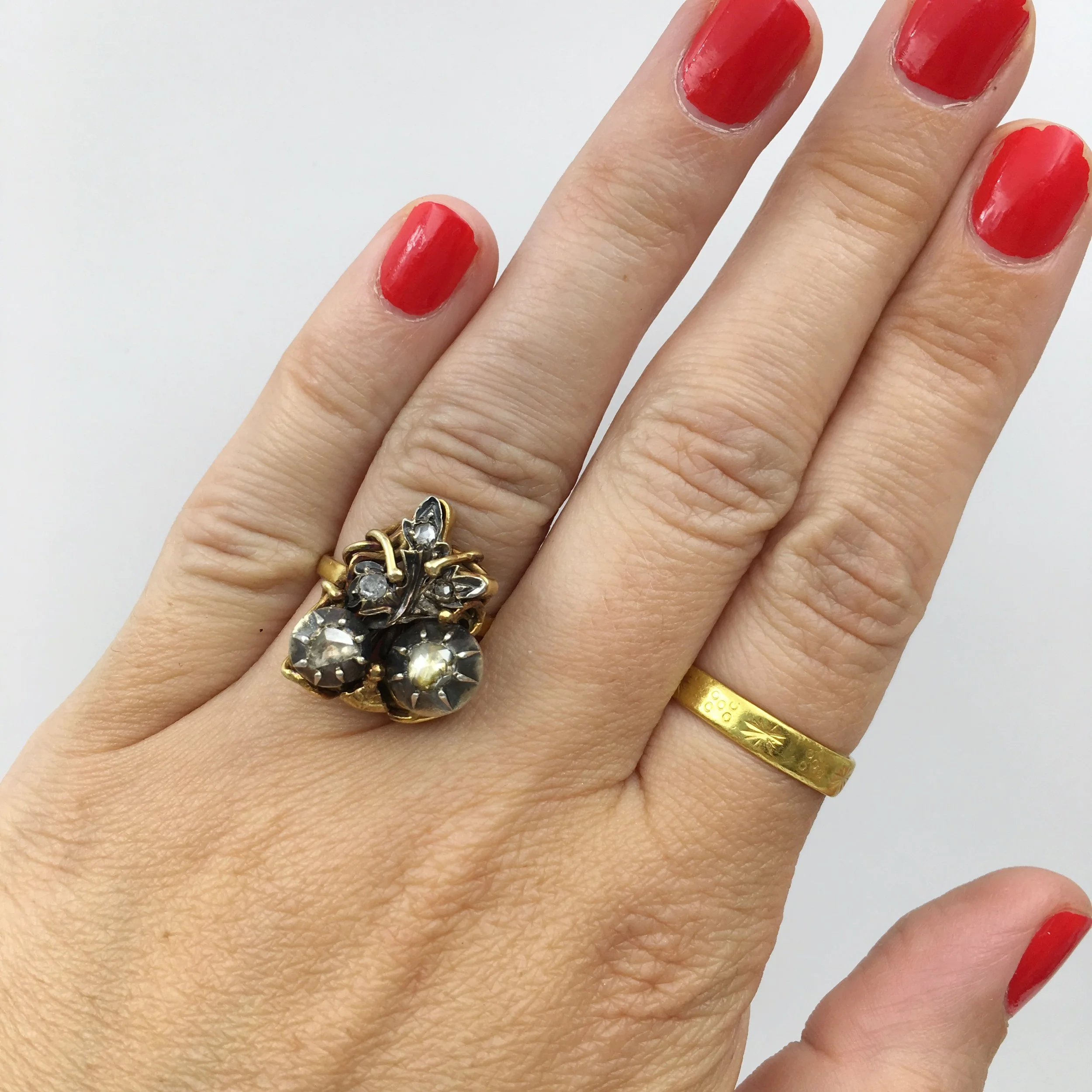 Art Nouveau ring Georgian rose cut diamonds Reverie antique jewelry NYC