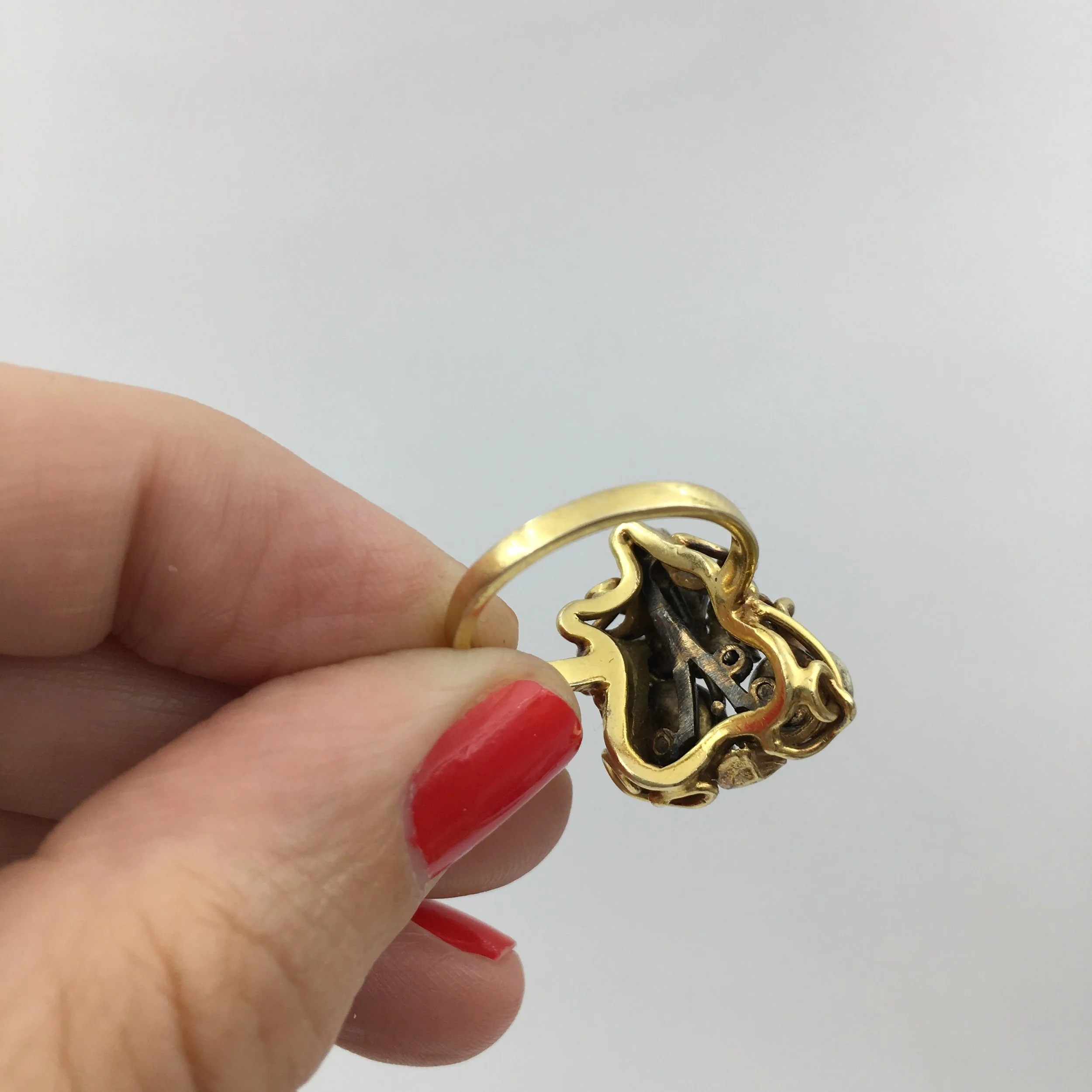 Art Nouveau ring Georgian rose cut diamonds Reverie antique jewelry NYC