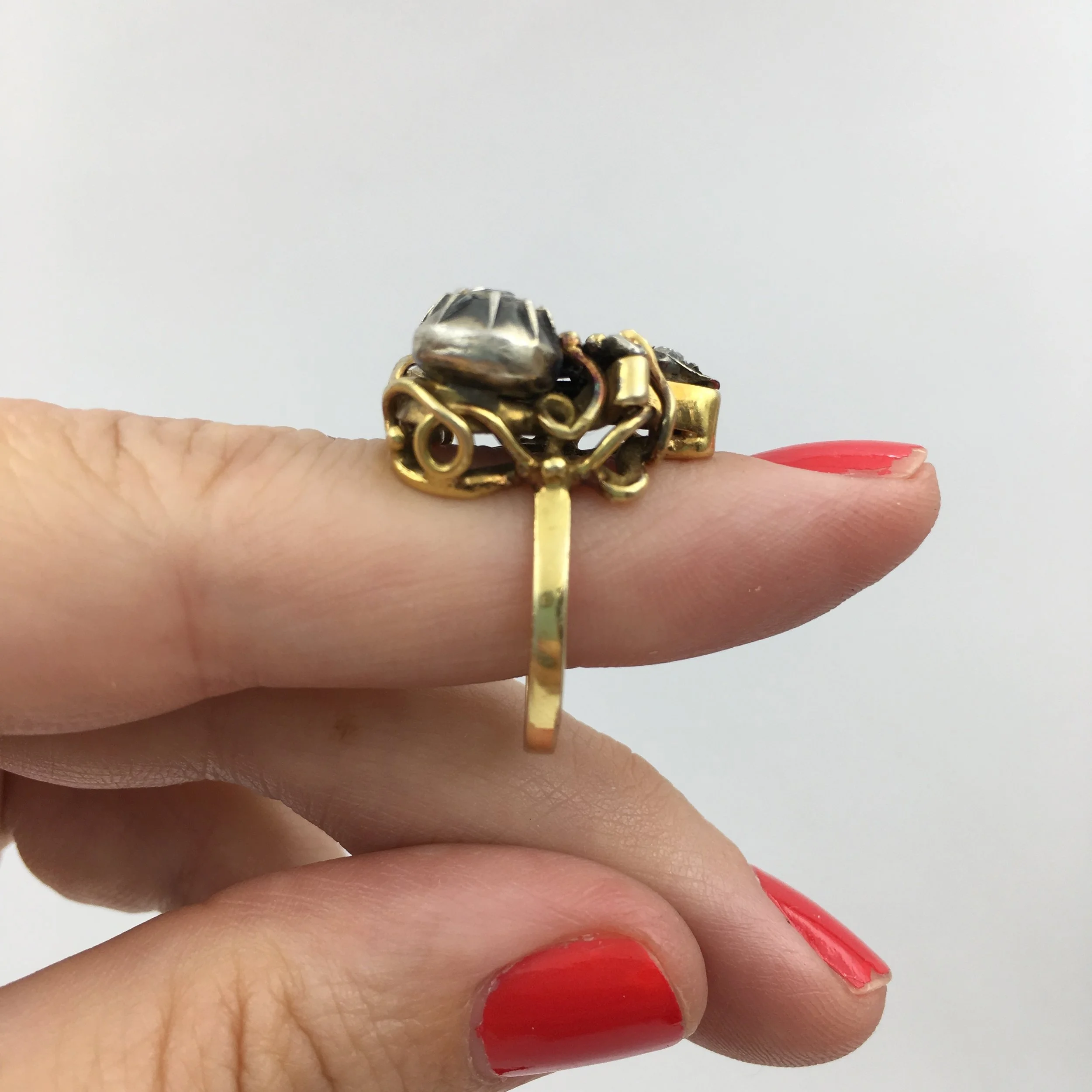 Art Nouveau ring Georgian rose cut diamonds Reverie antique jewelry NYC