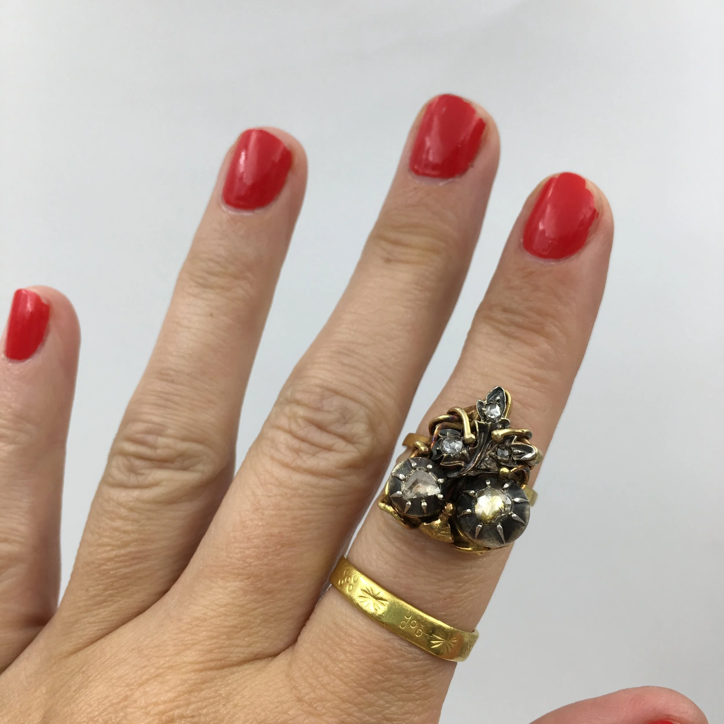 Art Nouveau ring Georgian rose cut diamonds Reverie antique jewelry NYC