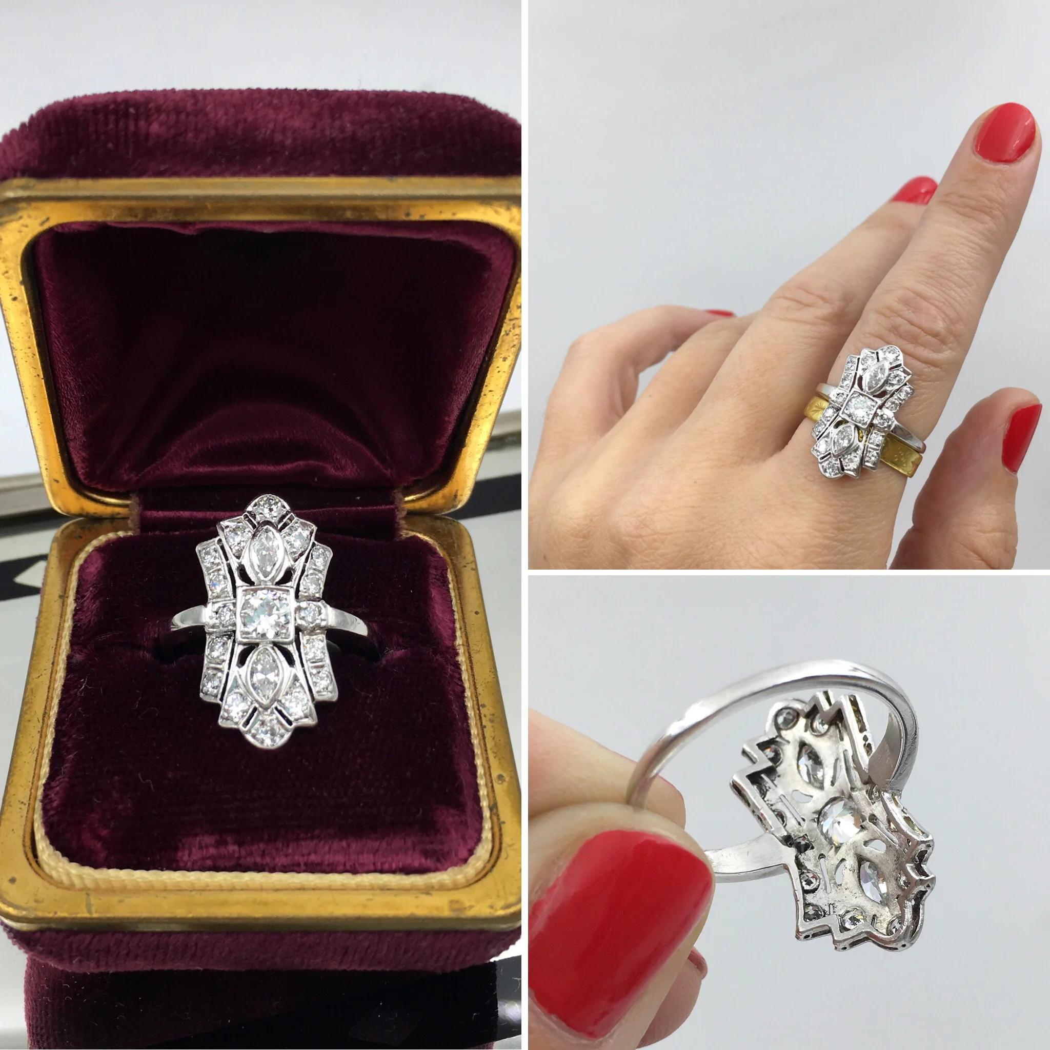 Art Deco platinum dinner ring Reverie estate jewelry NYC