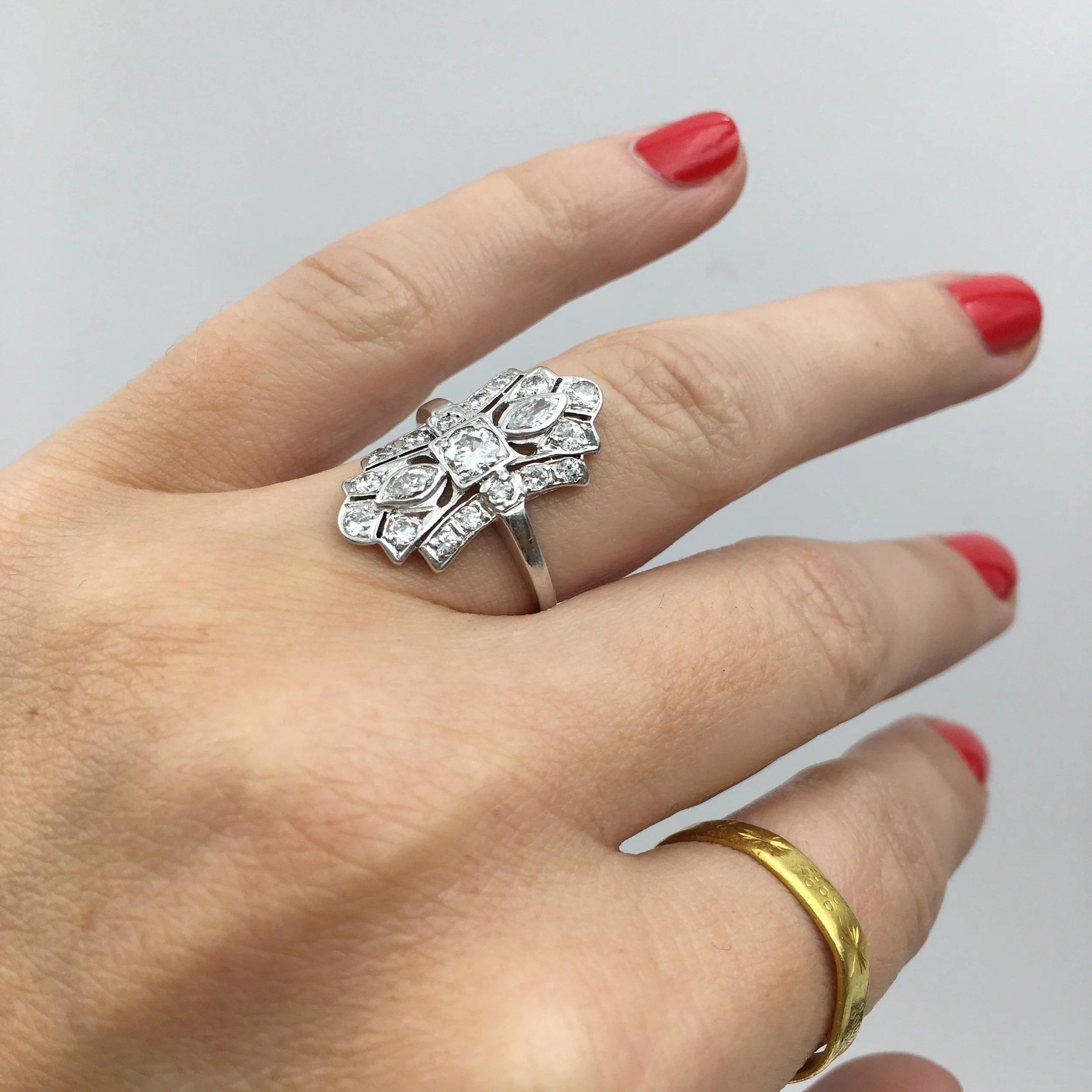 Art Deco platinum dinner ring Reverie estate jewelry NYC