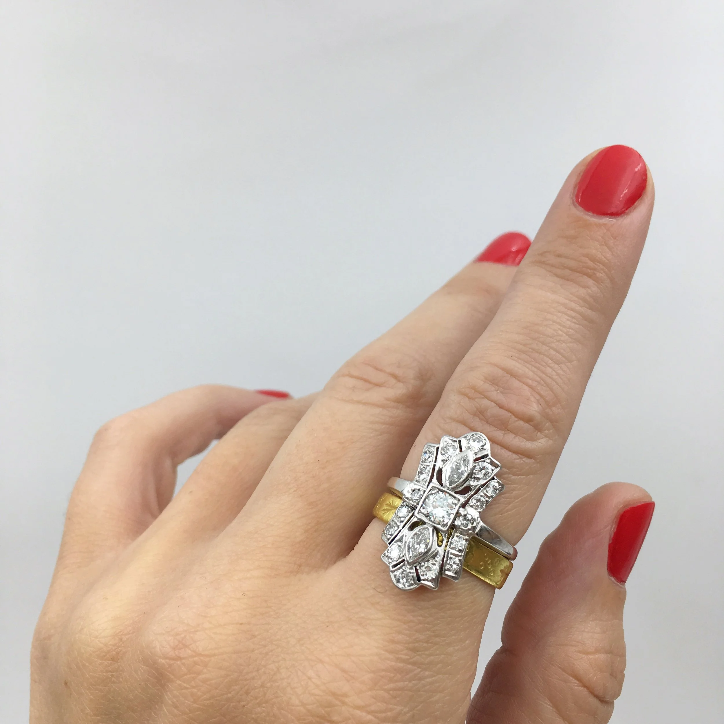 Art Deco platinum dinner ring Reverie estate jewelry NYC