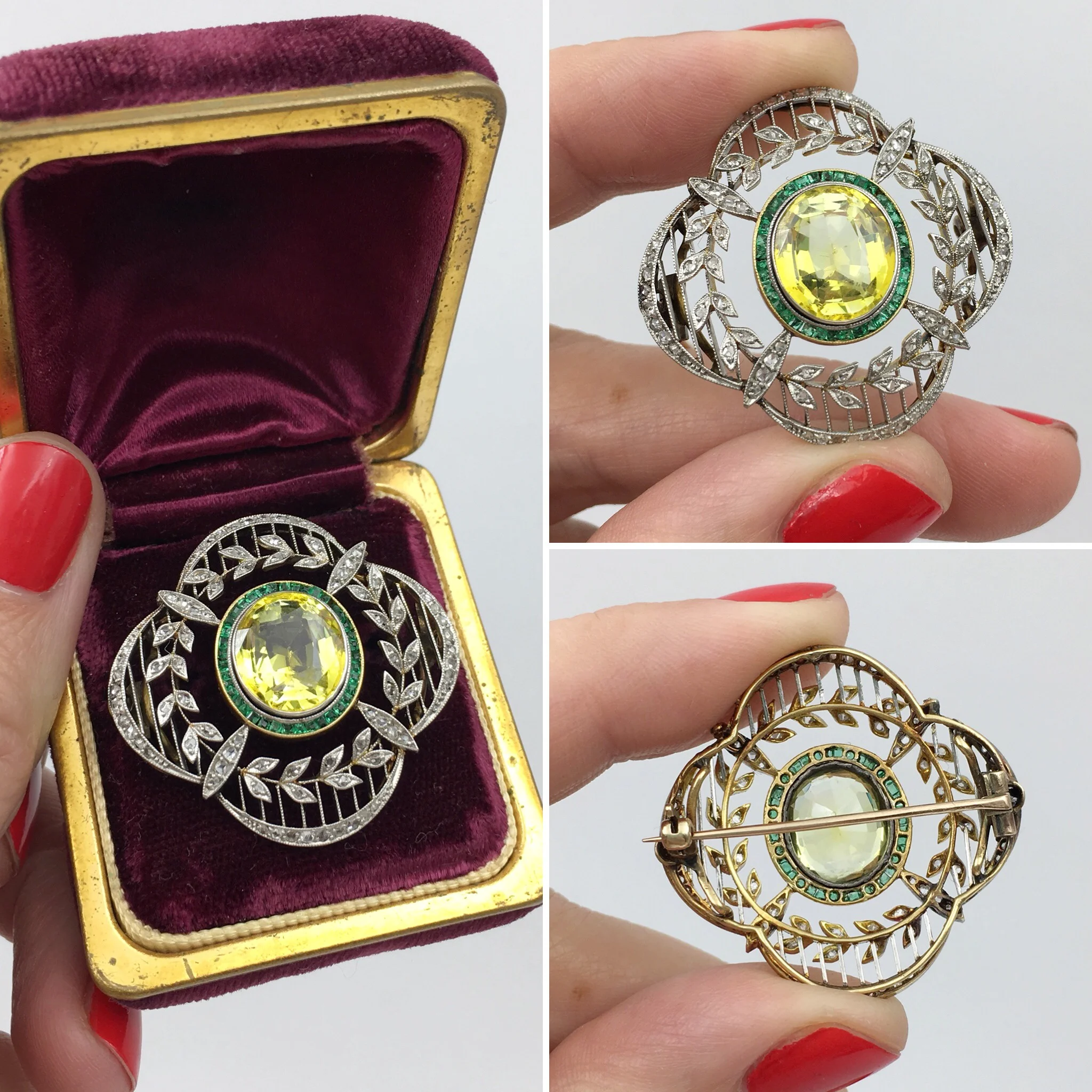 Edwardian Chrysoberyl brooch Reverie estate jewelry NYC
