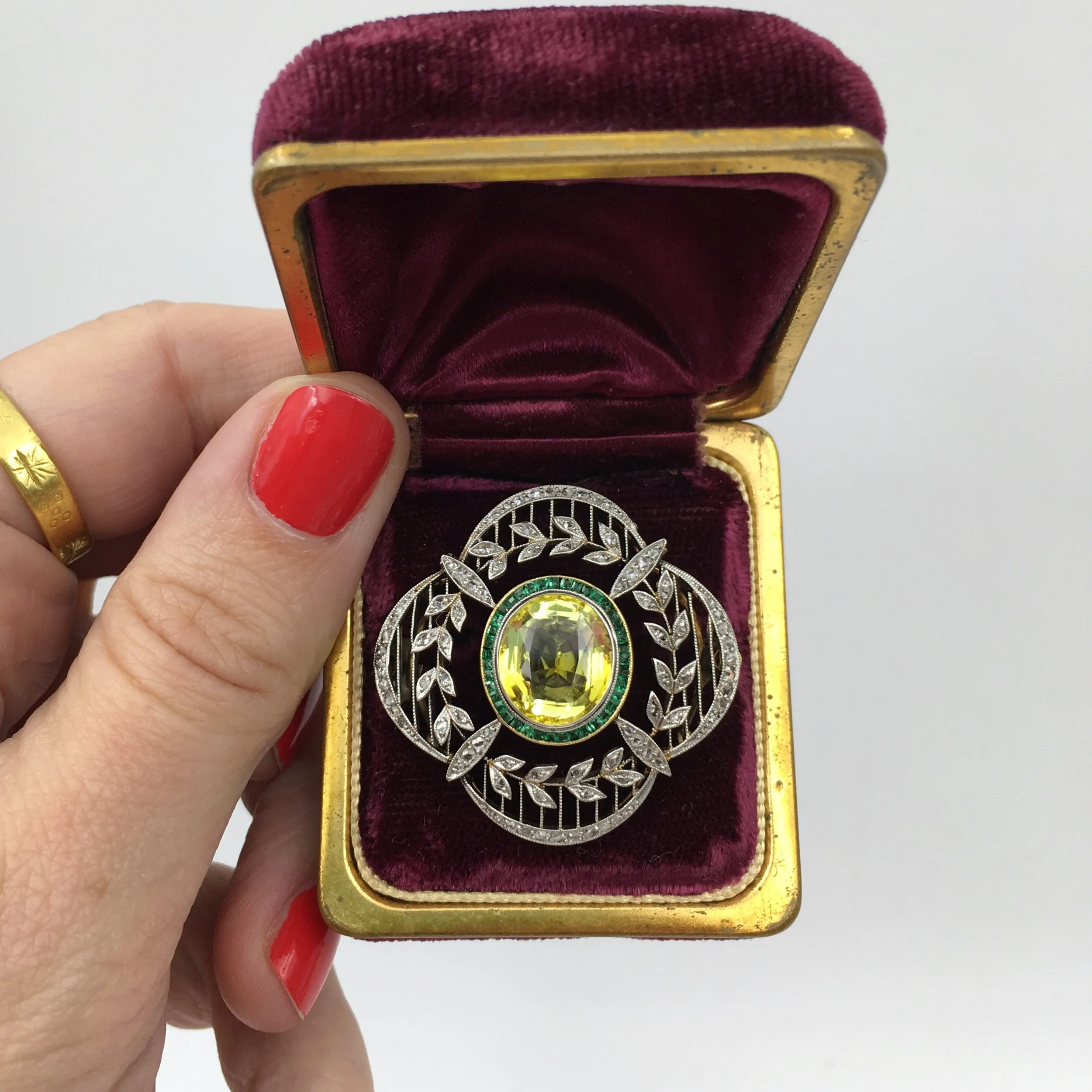 Edwardian Chrysoberyl brooch Reverie estate jewelry NYC