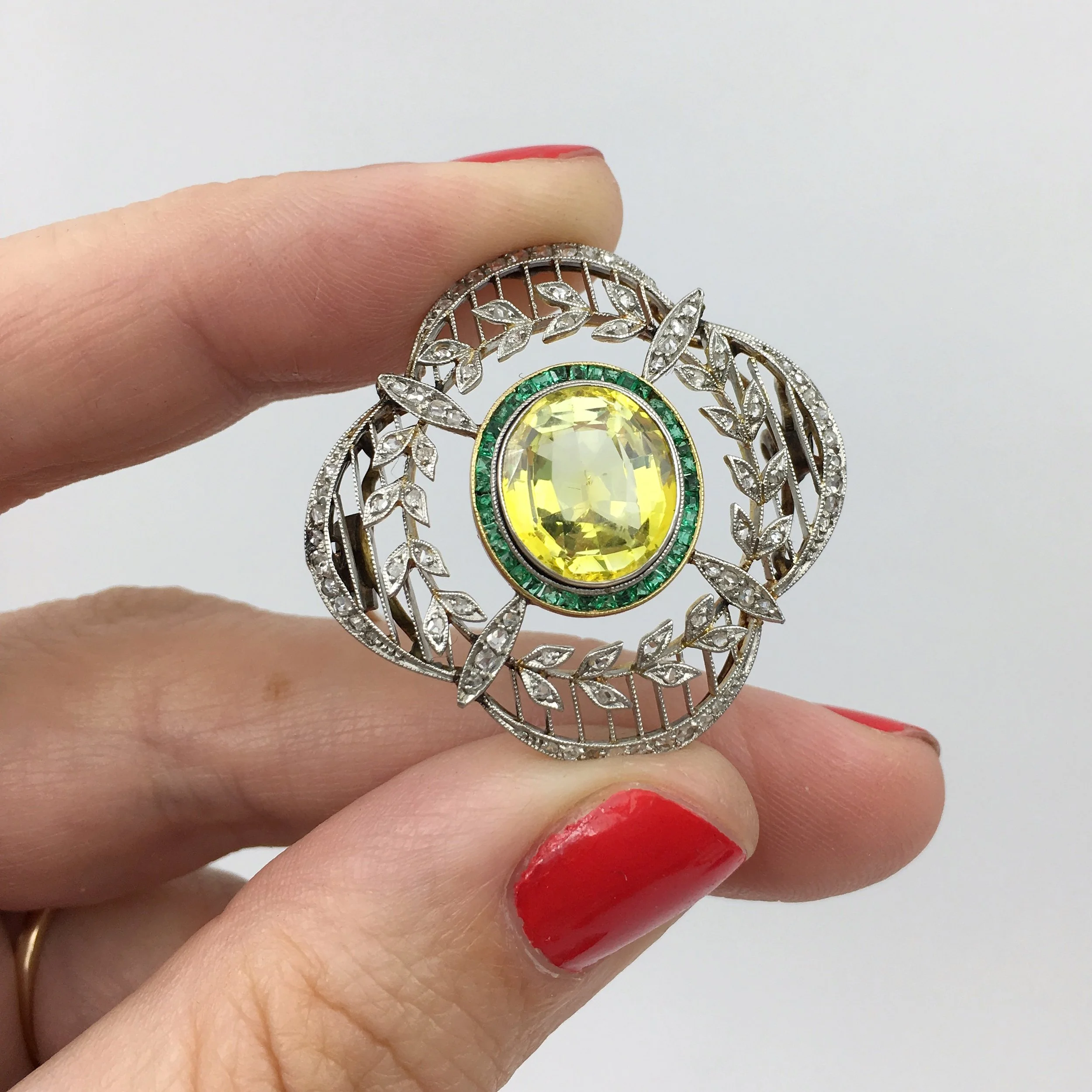 Edwardian Chrysoberyl brooch Reverie estate jewelry NYC