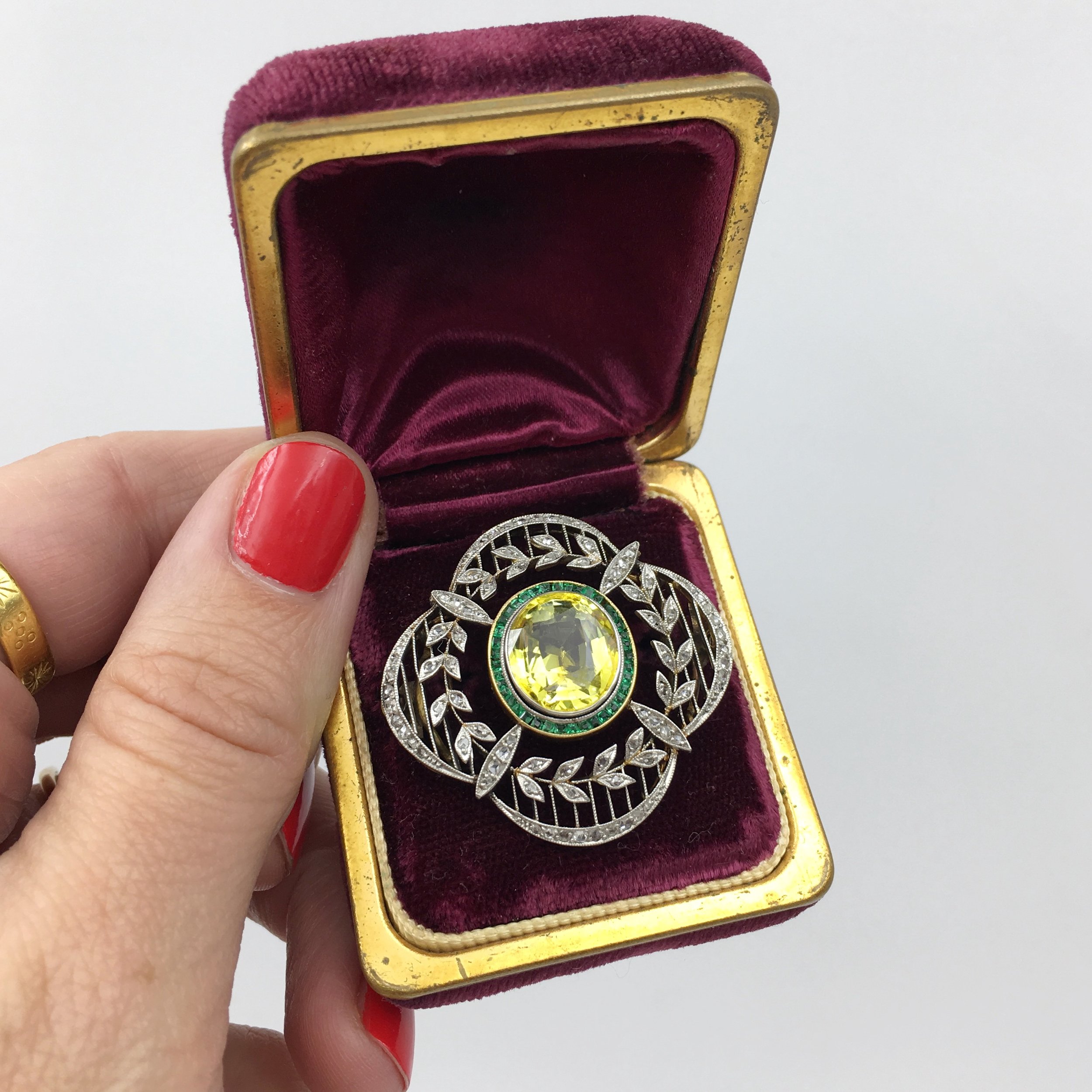 Edwardian Chrysoberyl brooch Reverie estate jewelry NYC