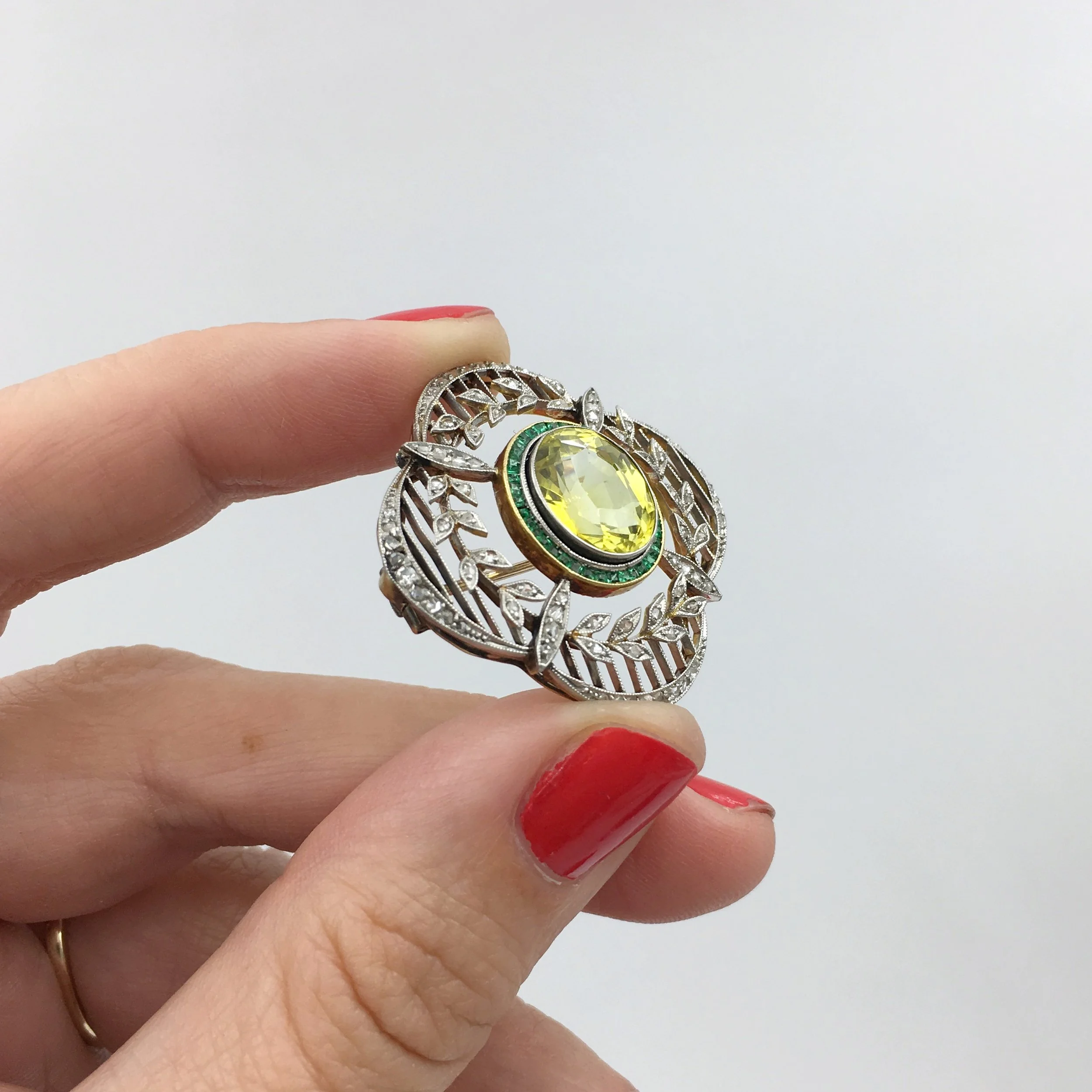 Edwardian Chrysoberyl brooch Reverie estate jewelry NYC