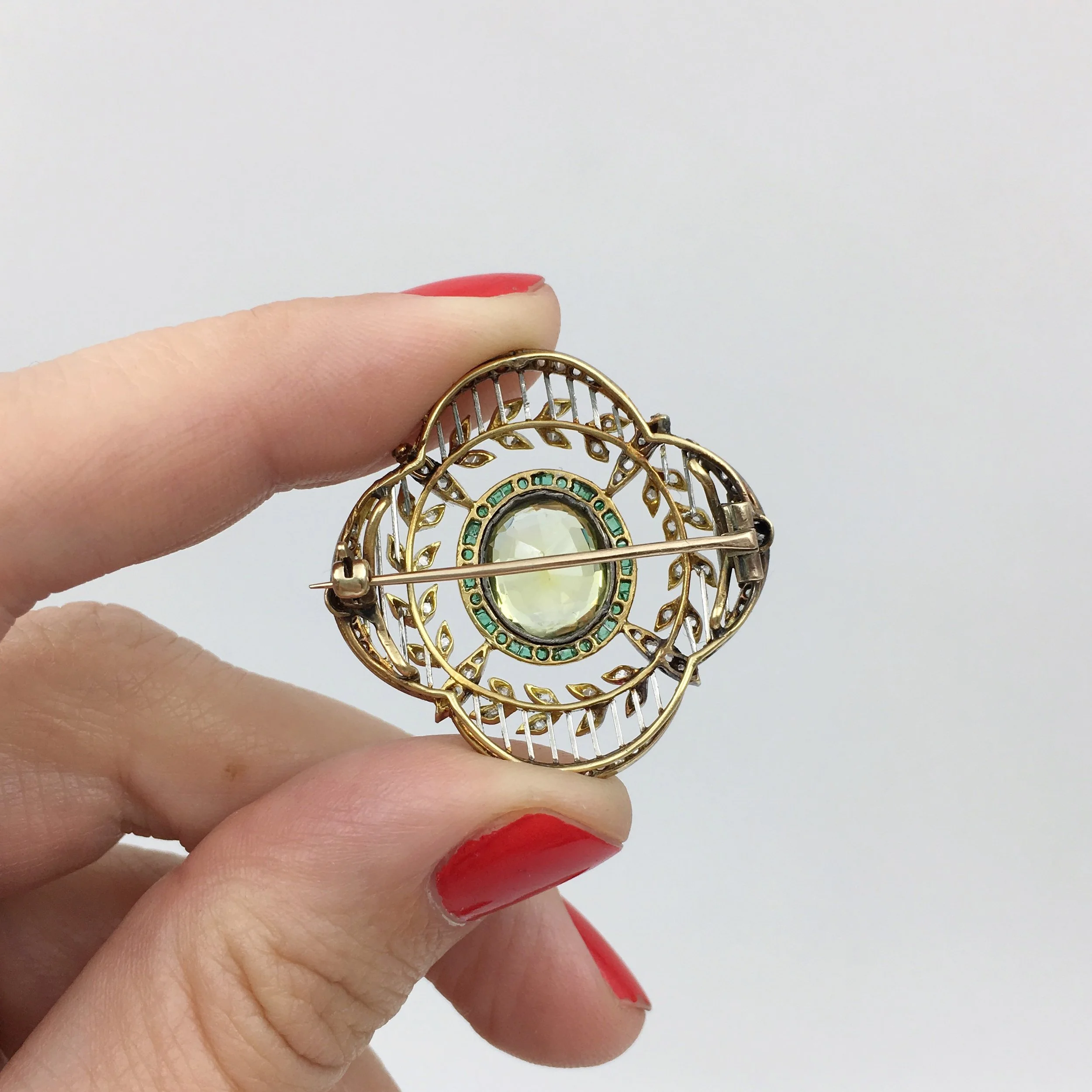 Edwardian Chrysoberyl brooch Reverie estate jewelry NYC