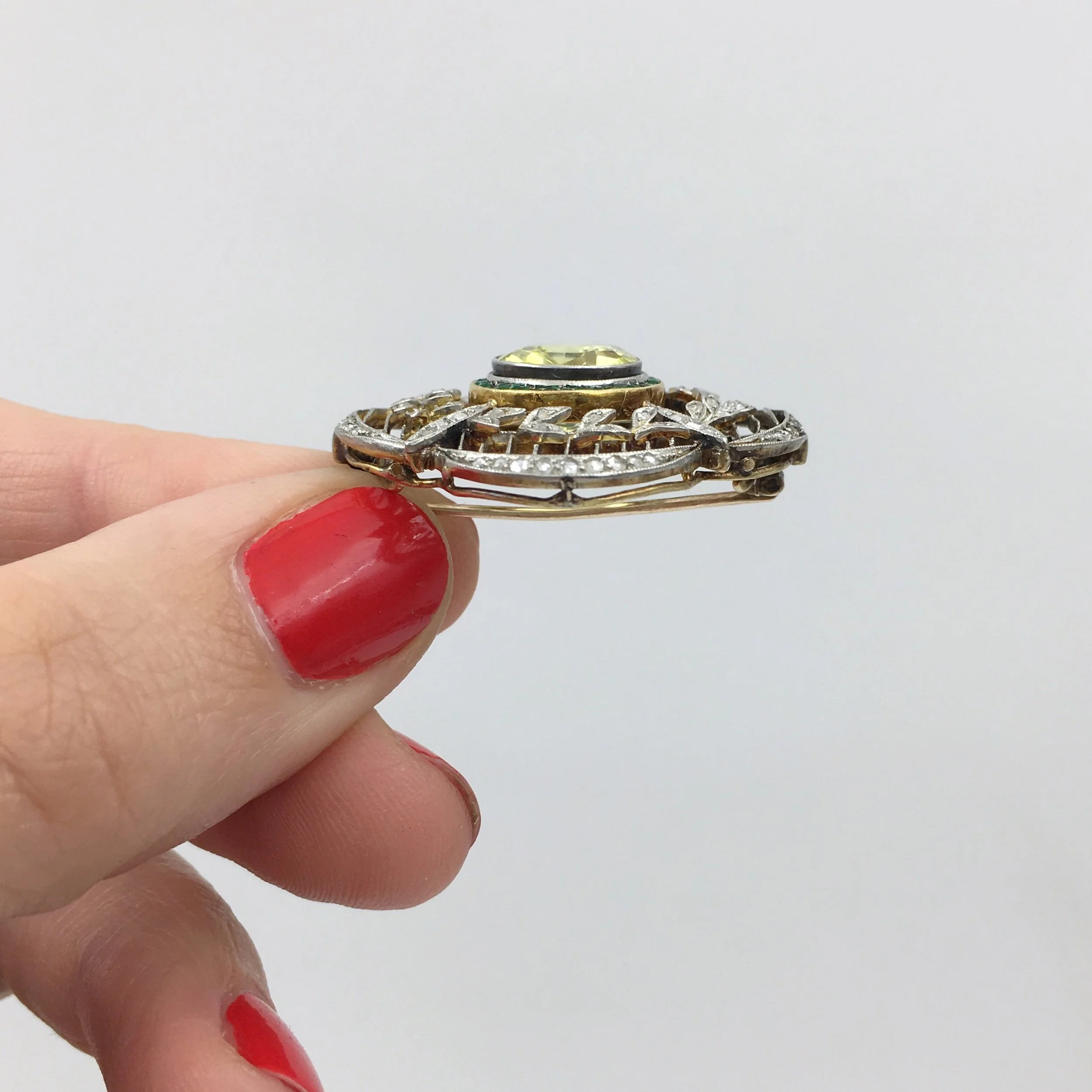 Edwardian Chrysoberyl brooch Reverie estate jewelry NYC