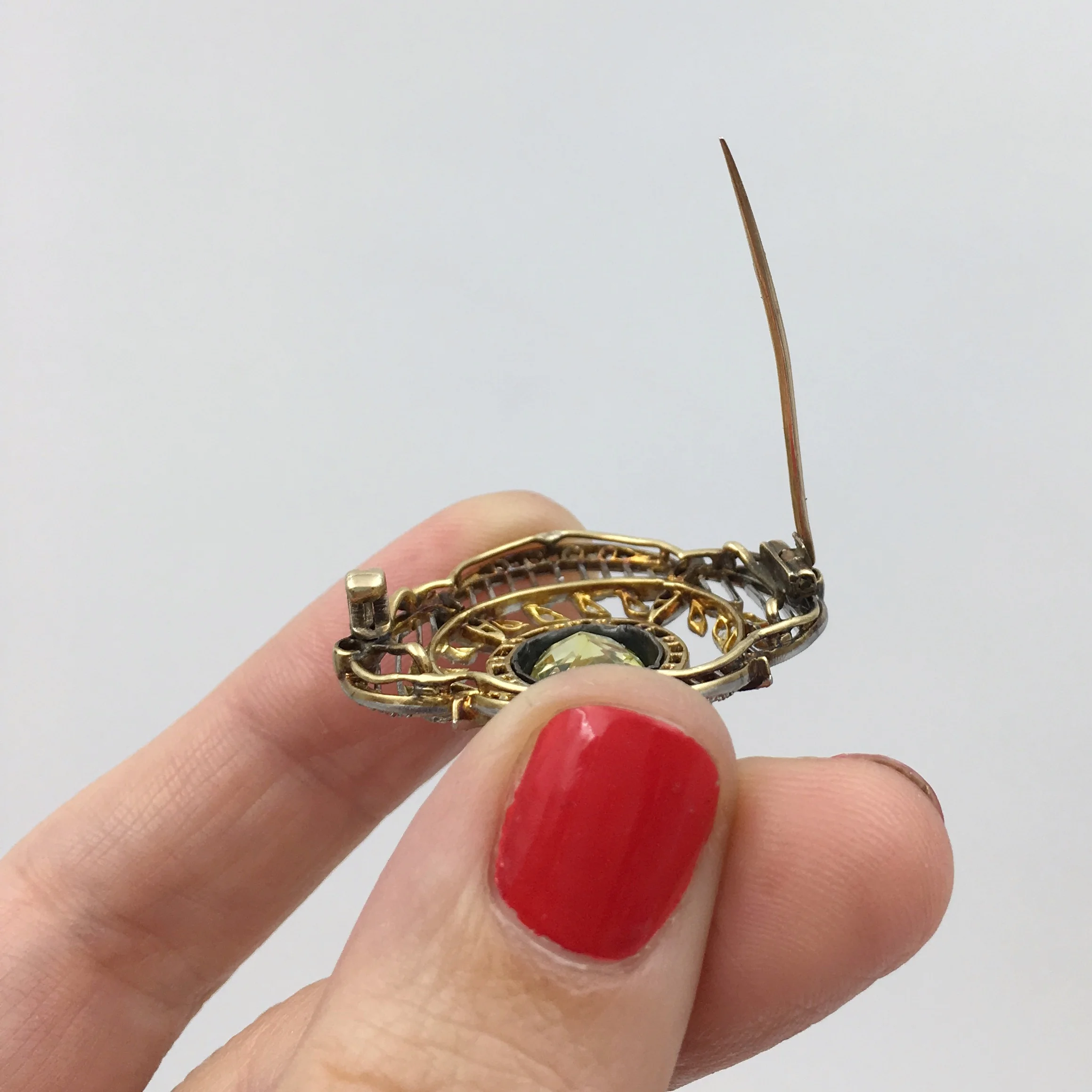 Edwardian Chrysoberyl brooch Reverie estate jewelry NYC