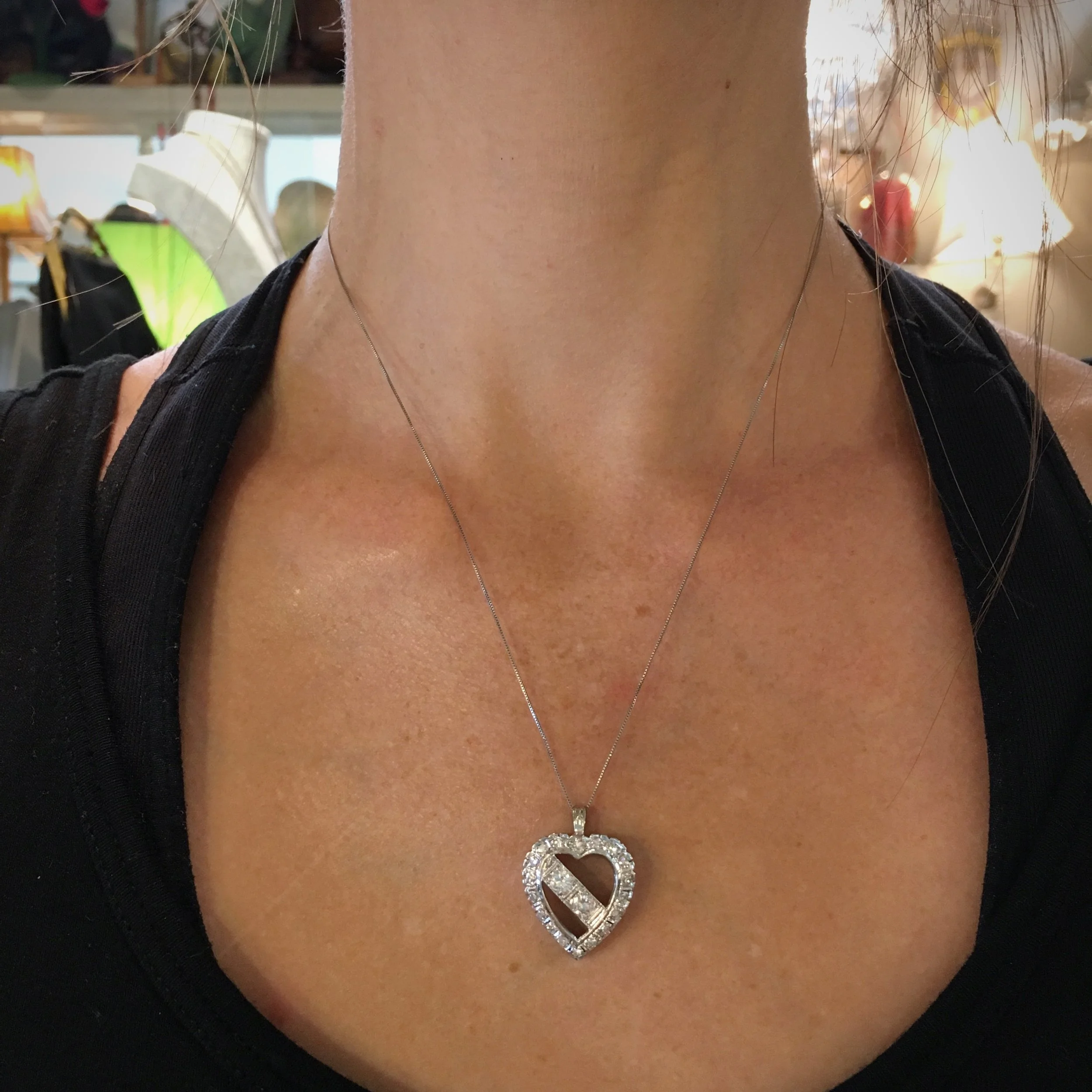 1930s sweetheart diamond heart pendant Reverie vintage jewelry NYC